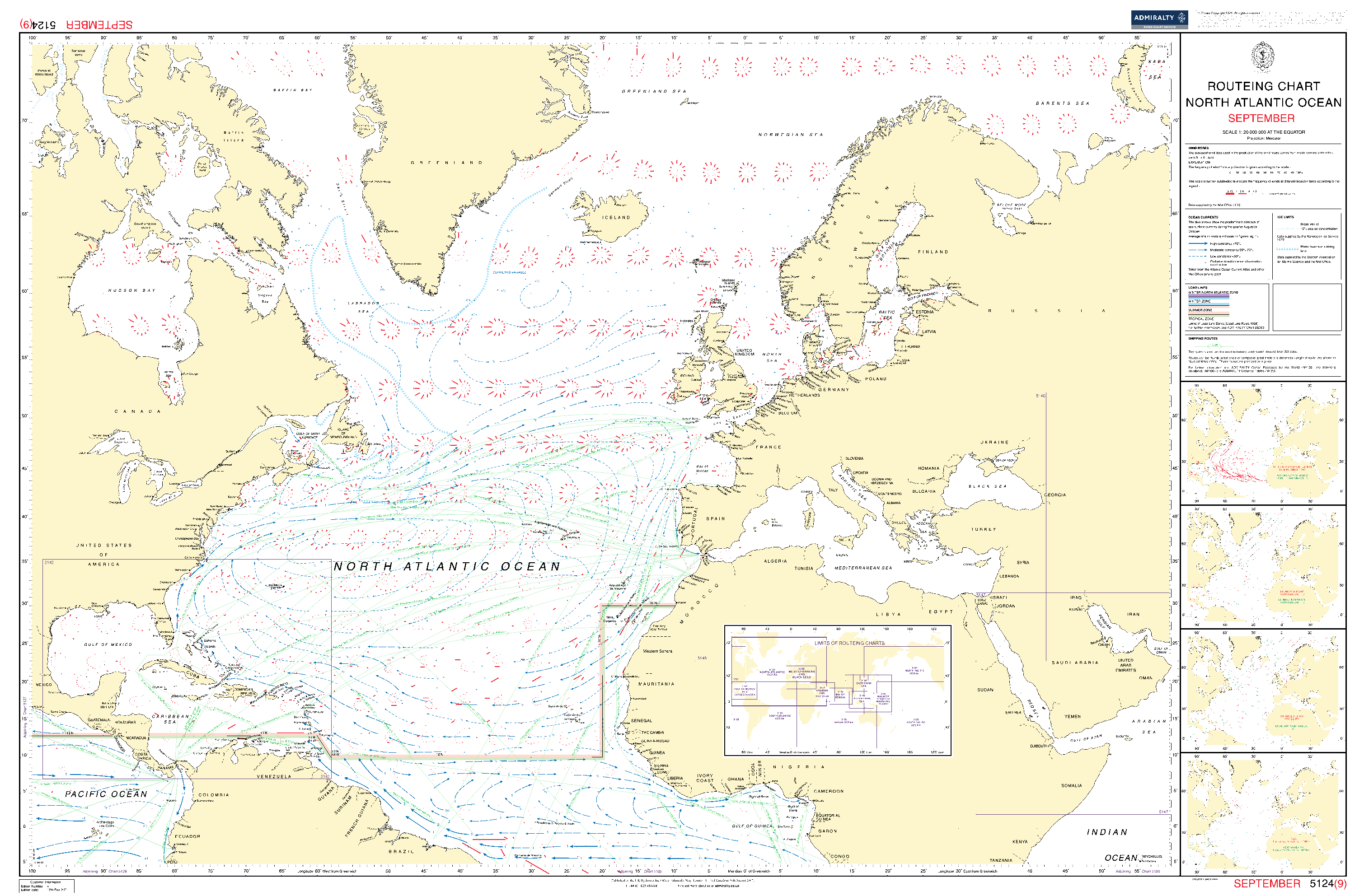 British Admiralty Routeing Chart 5124: North Atlantic Ocean