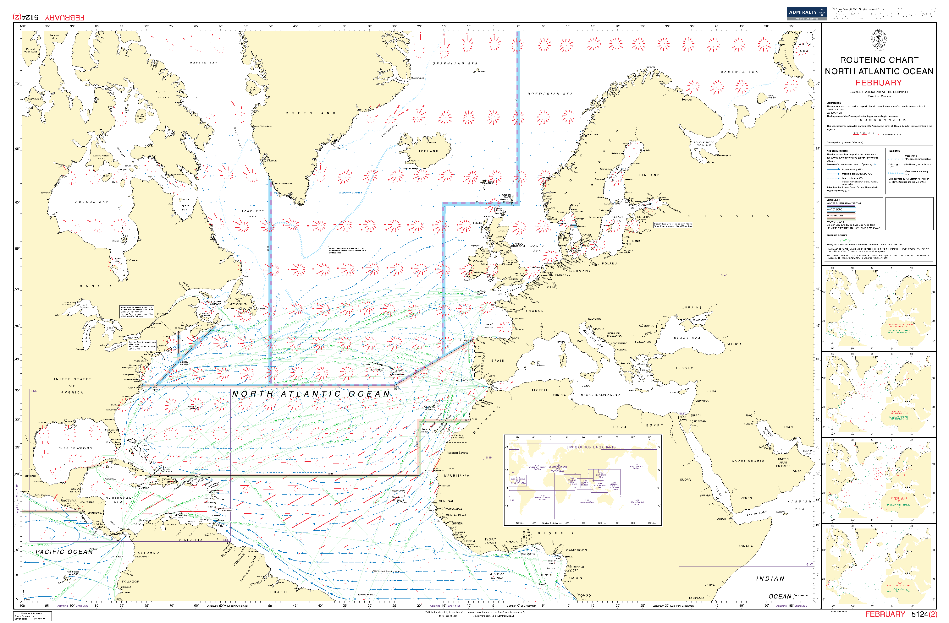 British Admiralty Routeing Chart 5124: North Atlantic Ocean