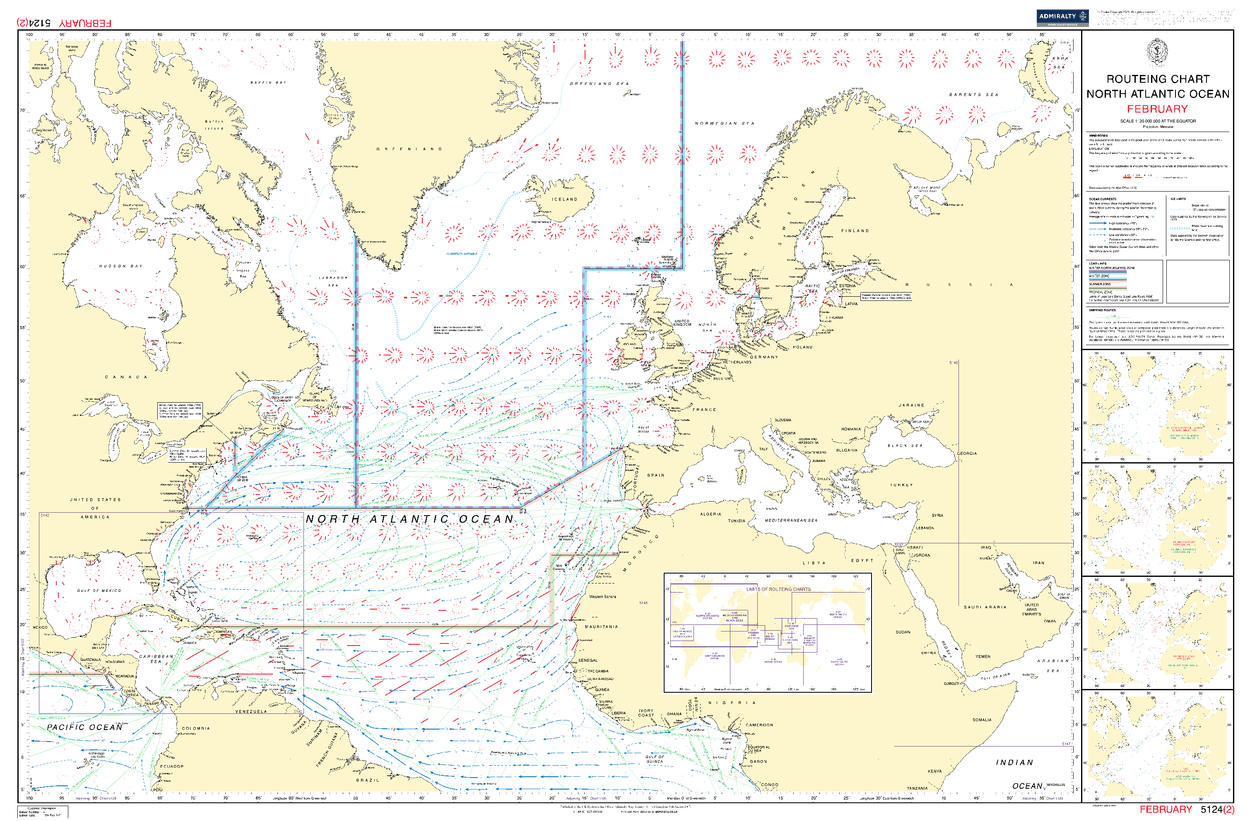 British Admiralty Routeing Chart 5124: North Atlantic Ocean - Amnautical