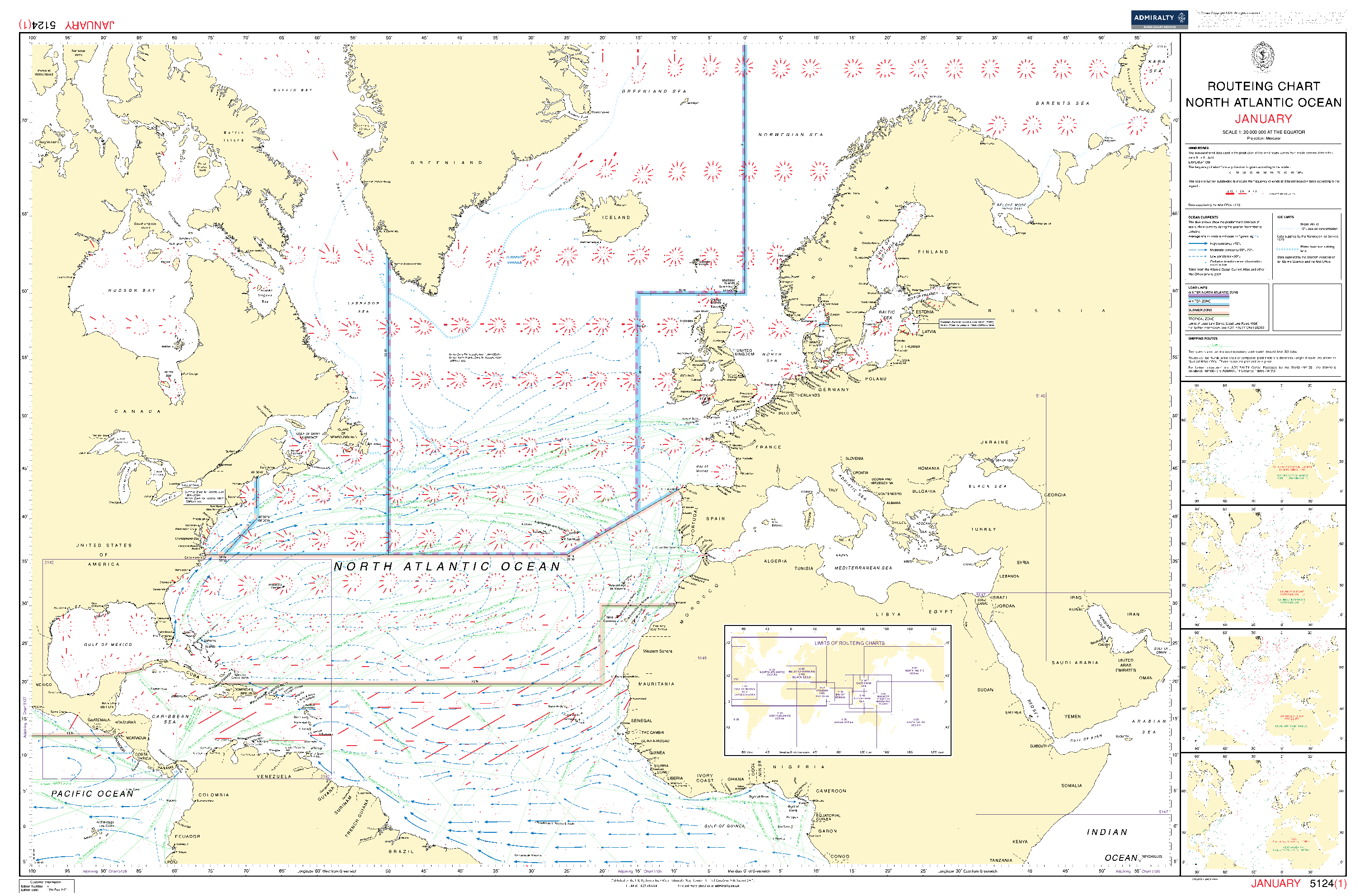 British Admiralty Routeing Chart 5124: North Atlantic Ocean