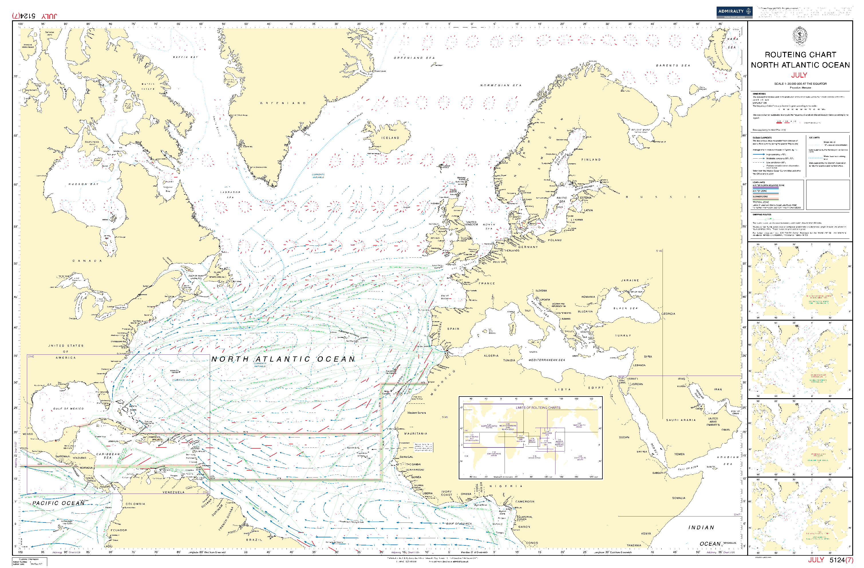 British Admiralty Routeing Chart 5124: North Atlantic Ocean