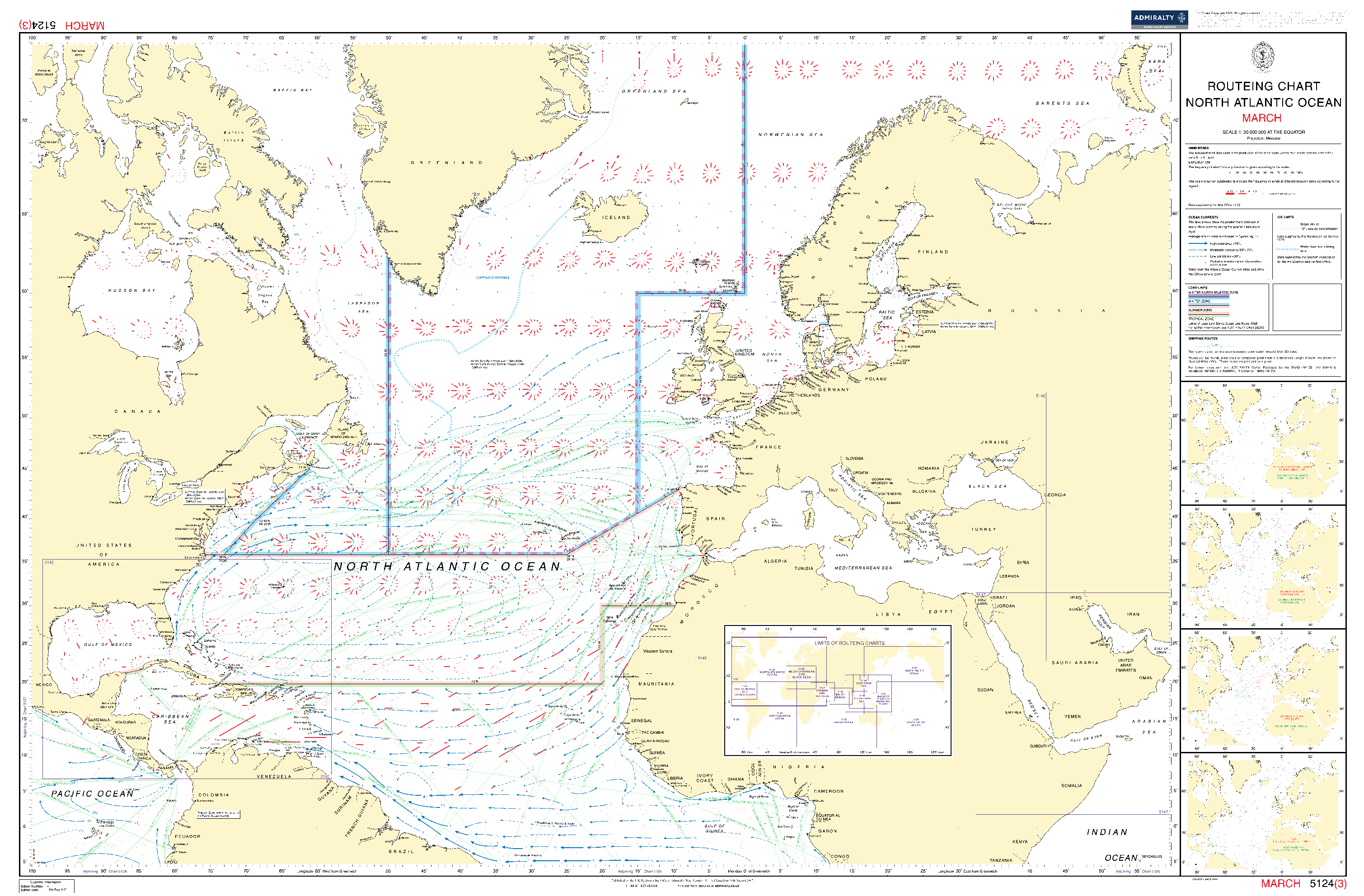 British Admiralty Routeing Chart 5124: North Atlantic Ocean
