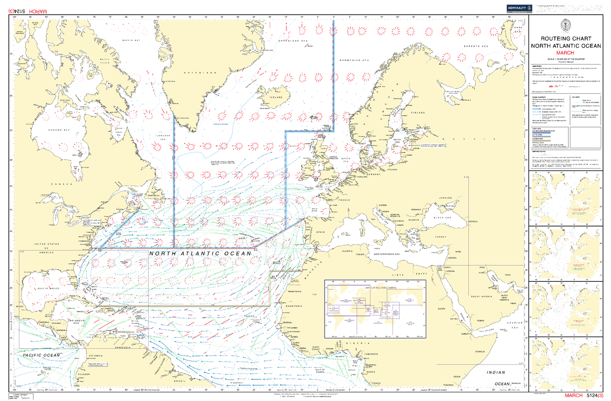 British Admiralty Routeing Chart 5124: North Atlantic Ocean - Amnautical