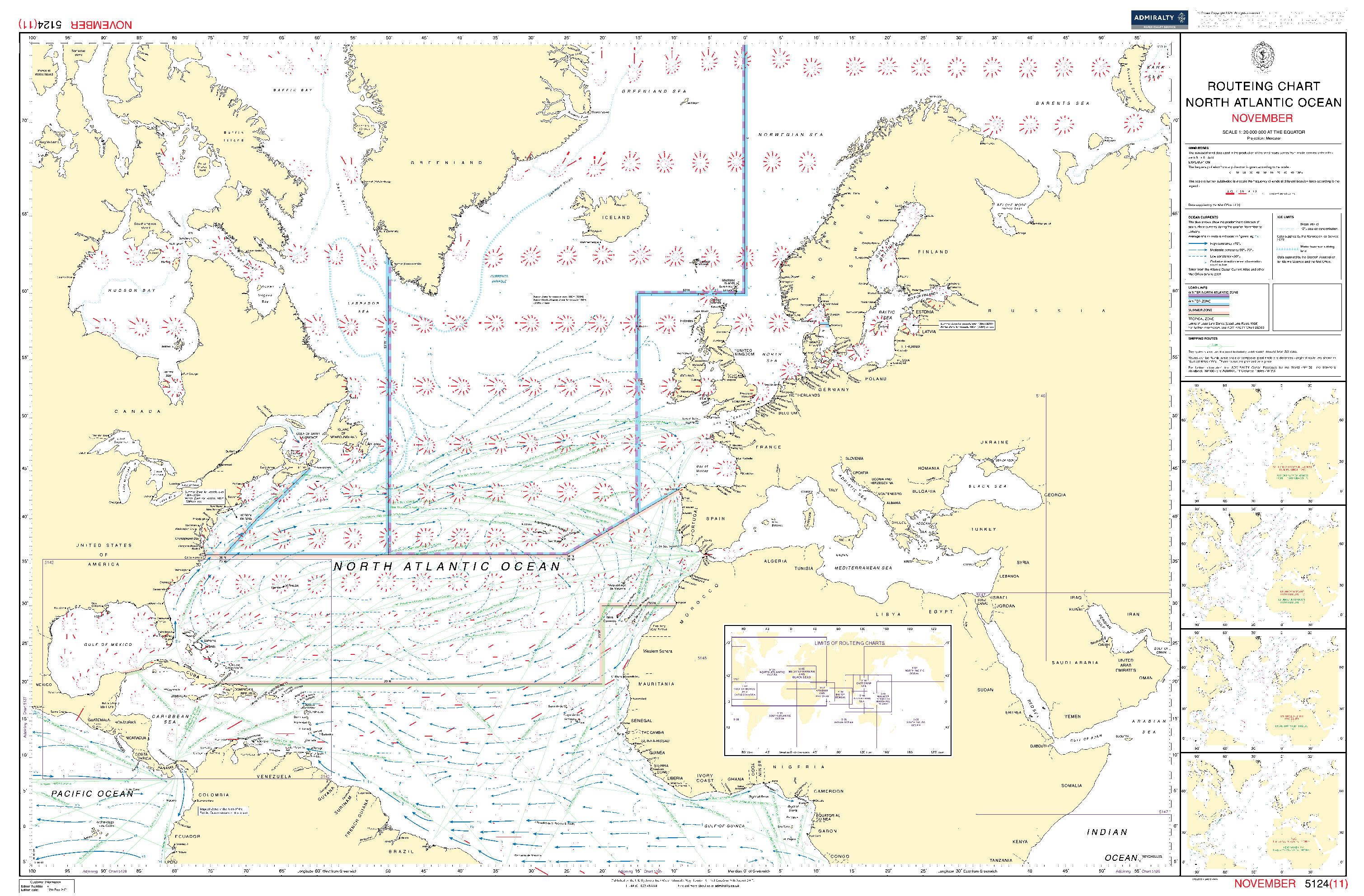 British Admiralty Routeing Chart 5124: North Atlantic Ocean