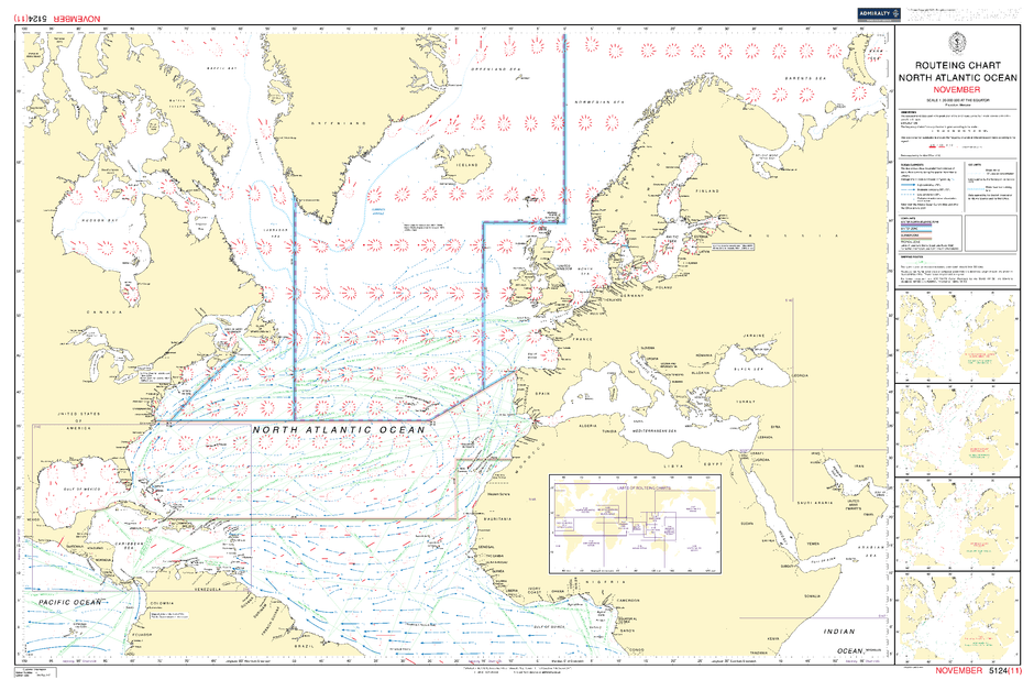British Admiralty Routeing Chart 5124: North Atlantic Ocean - Amnautical
