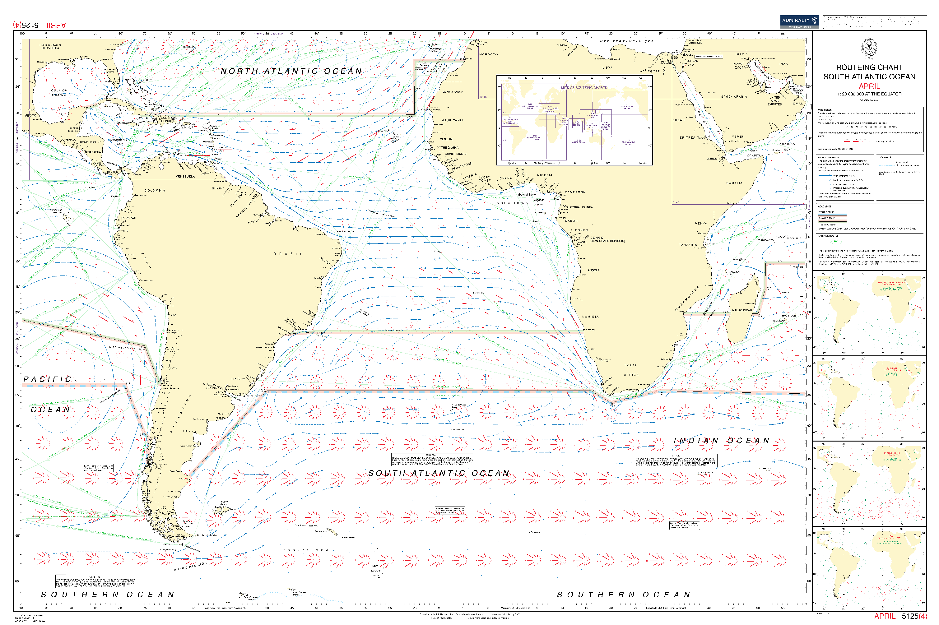British Admiralty Routeing Chart 5125: South Atlantic Ocean
