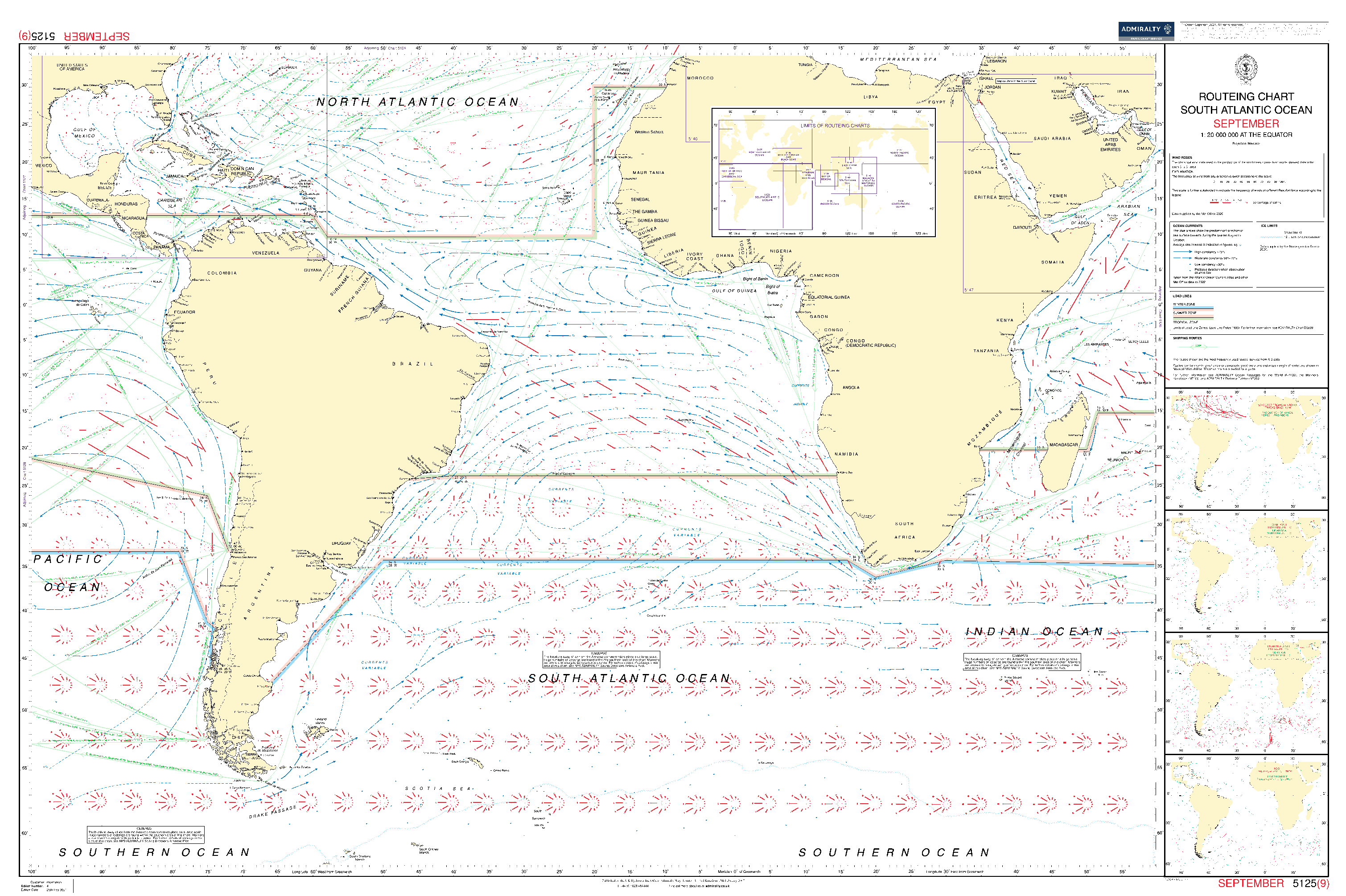 British Admiralty Routeing Chart 5125: South Atlantic Ocean