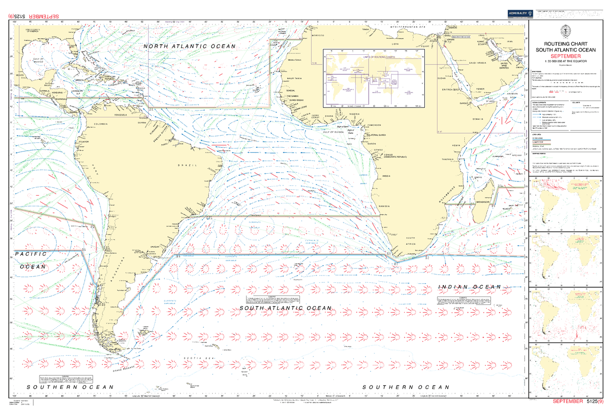 British Admiralty Routeing Chart 5125: South Atlantic Ocean - Amnautical