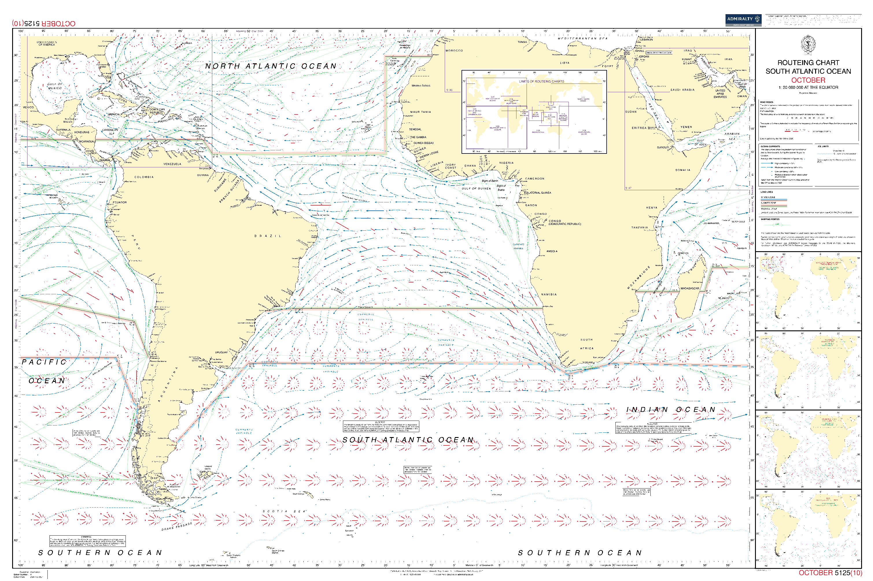 British Admiralty Routeing Chart 5125: South Atlantic Ocean