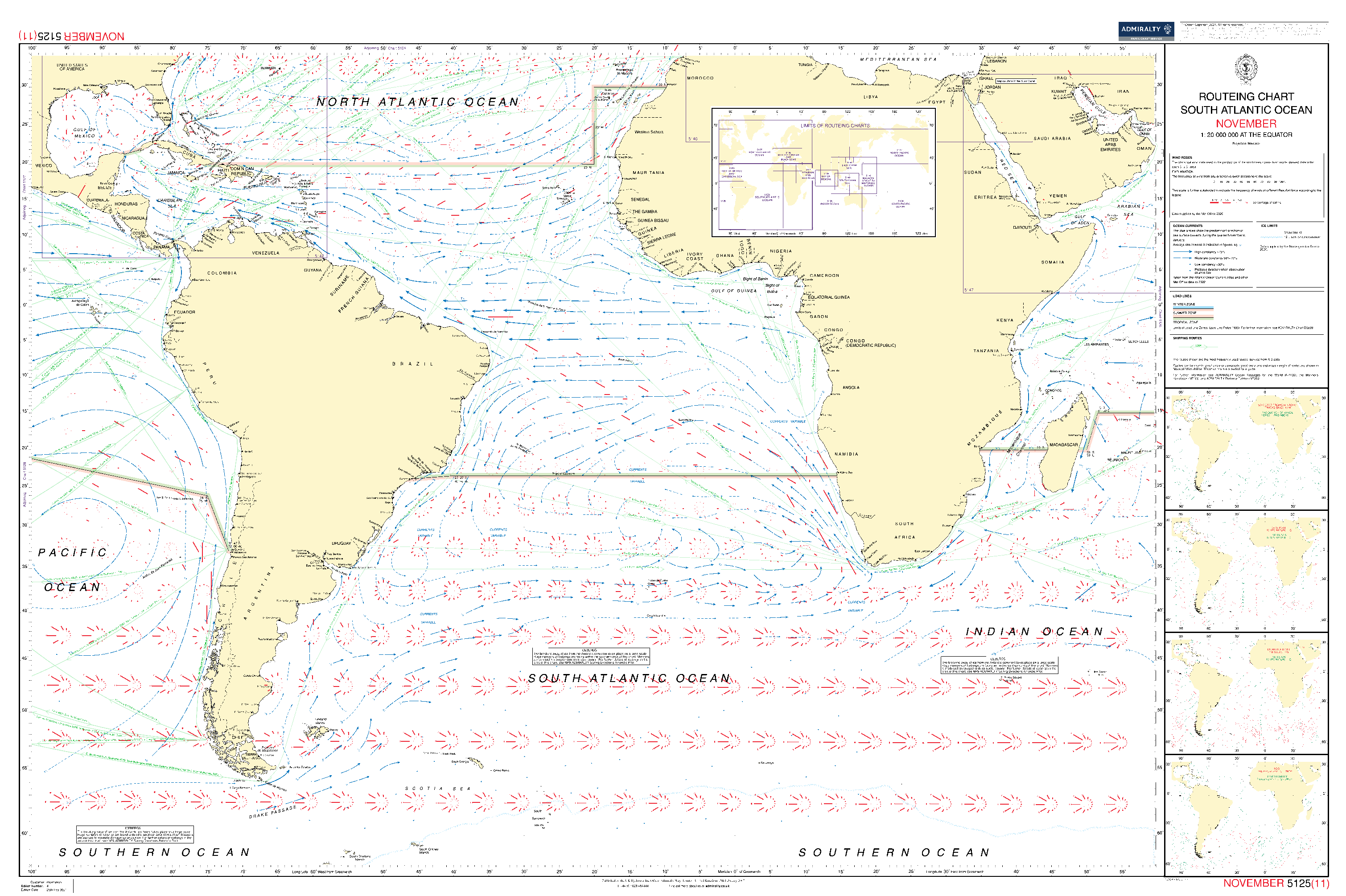British Admiralty Routeing Chart 5125: South Atlantic Ocean