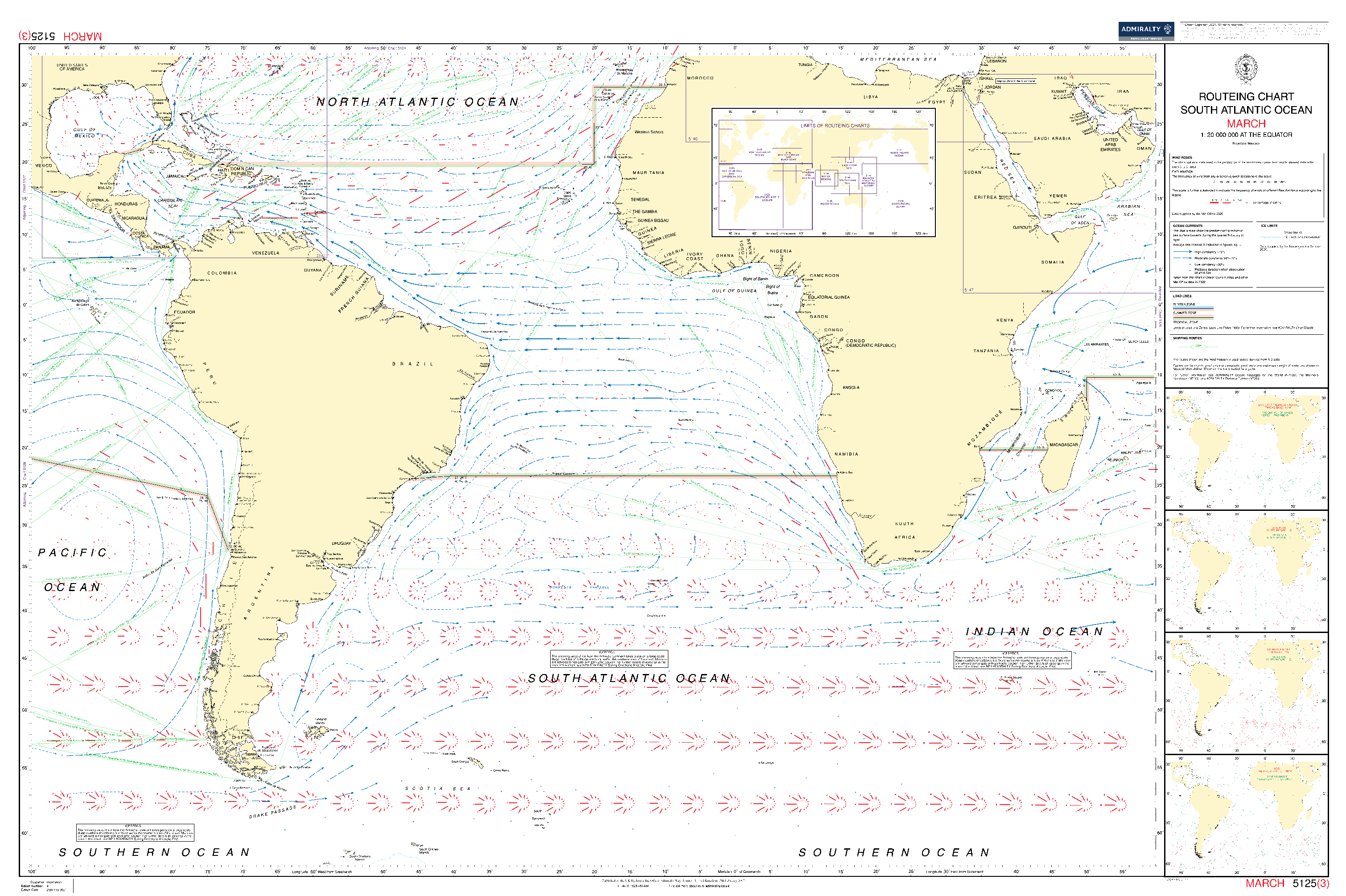 British Admiralty Routeing Chart 5125: South Atlantic Ocean