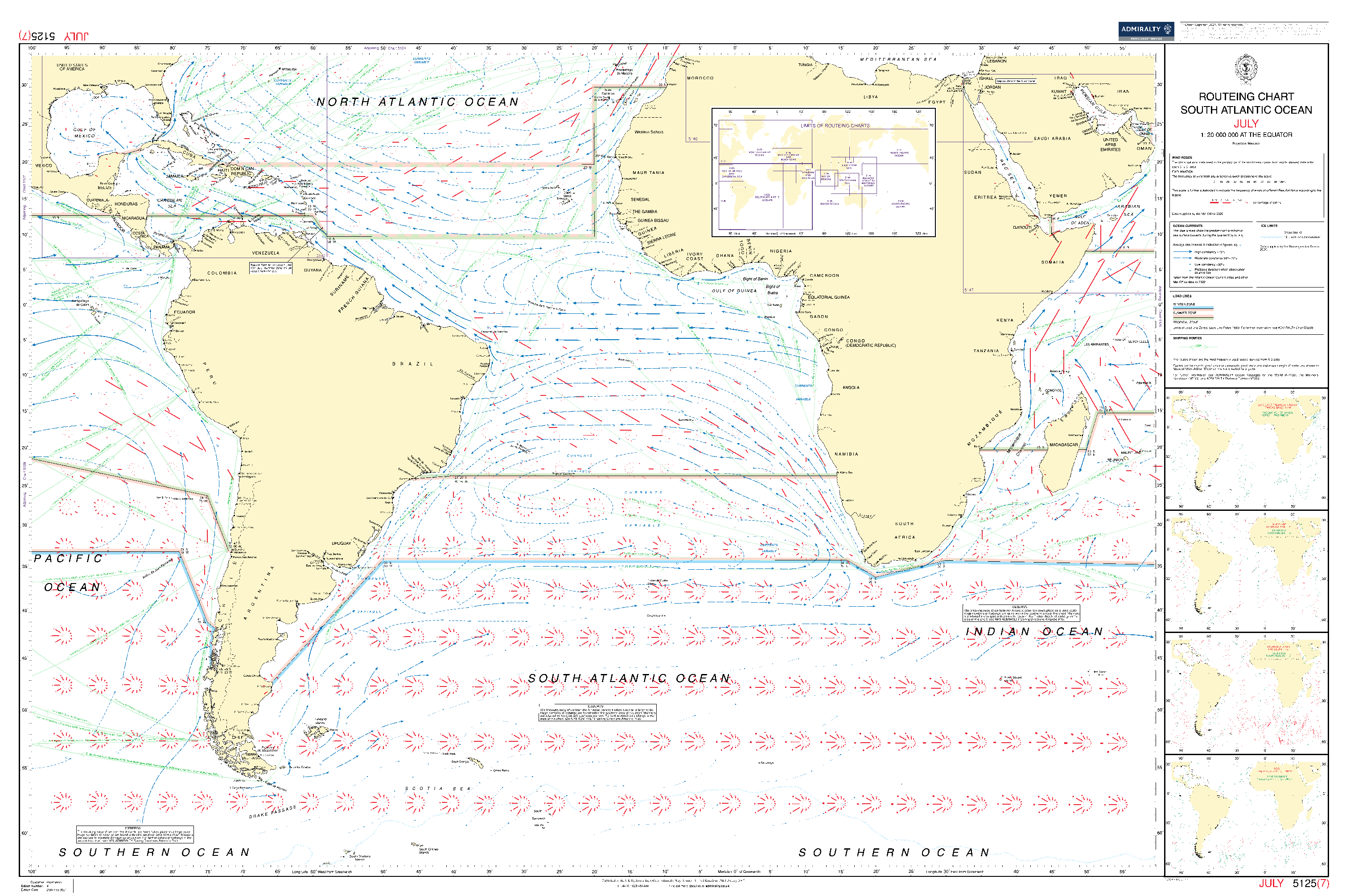 British Admiralty Routeing Chart 5125: South Atlantic Ocean