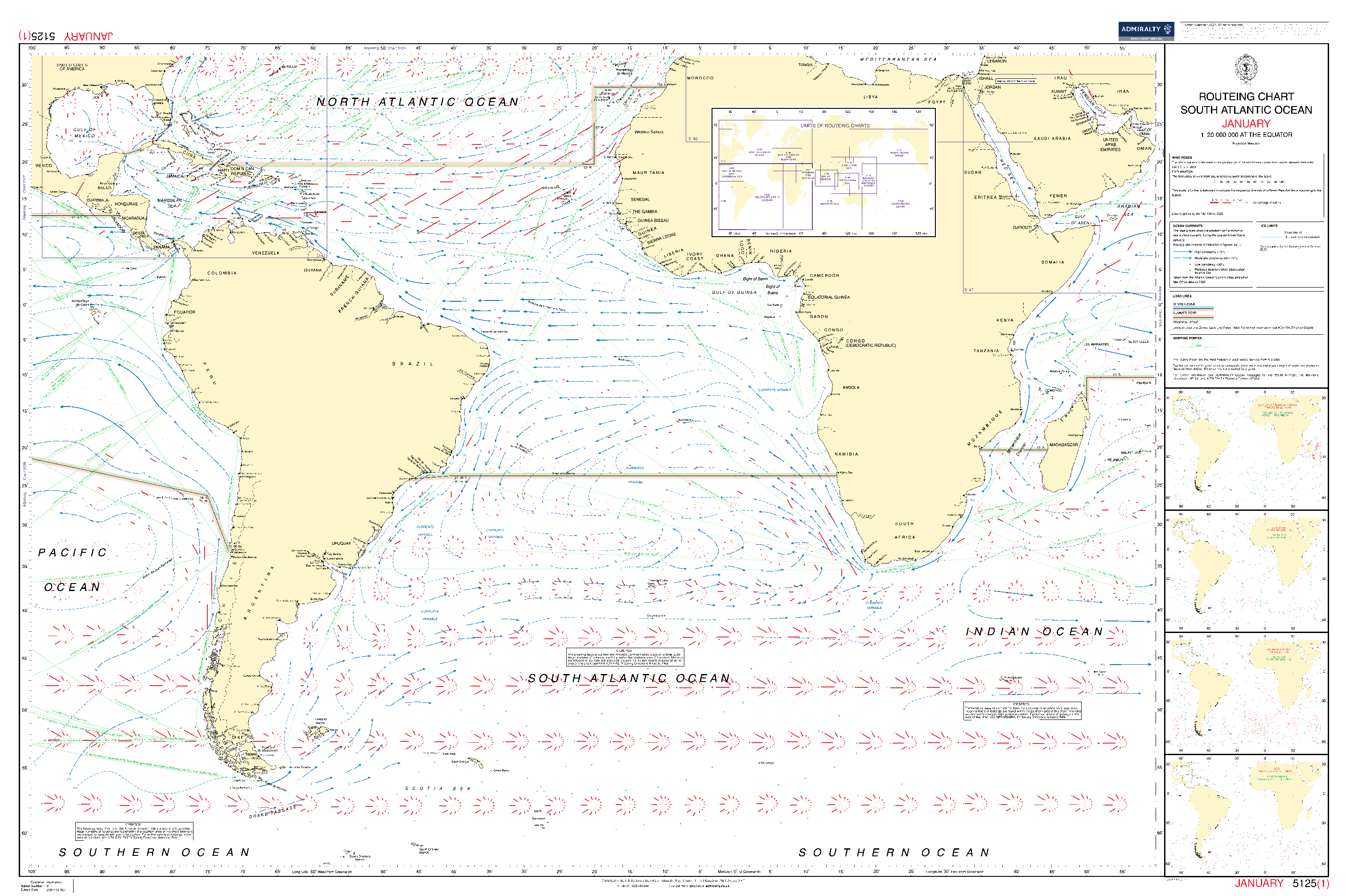 British Admiralty Routeing Chart 5125: South Atlantic Ocean