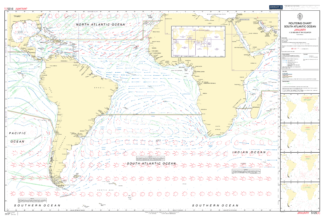 Ocean Routing Chart British Admiralty Routeing Chart 5125: South Atlantic Ocean - Amnautical