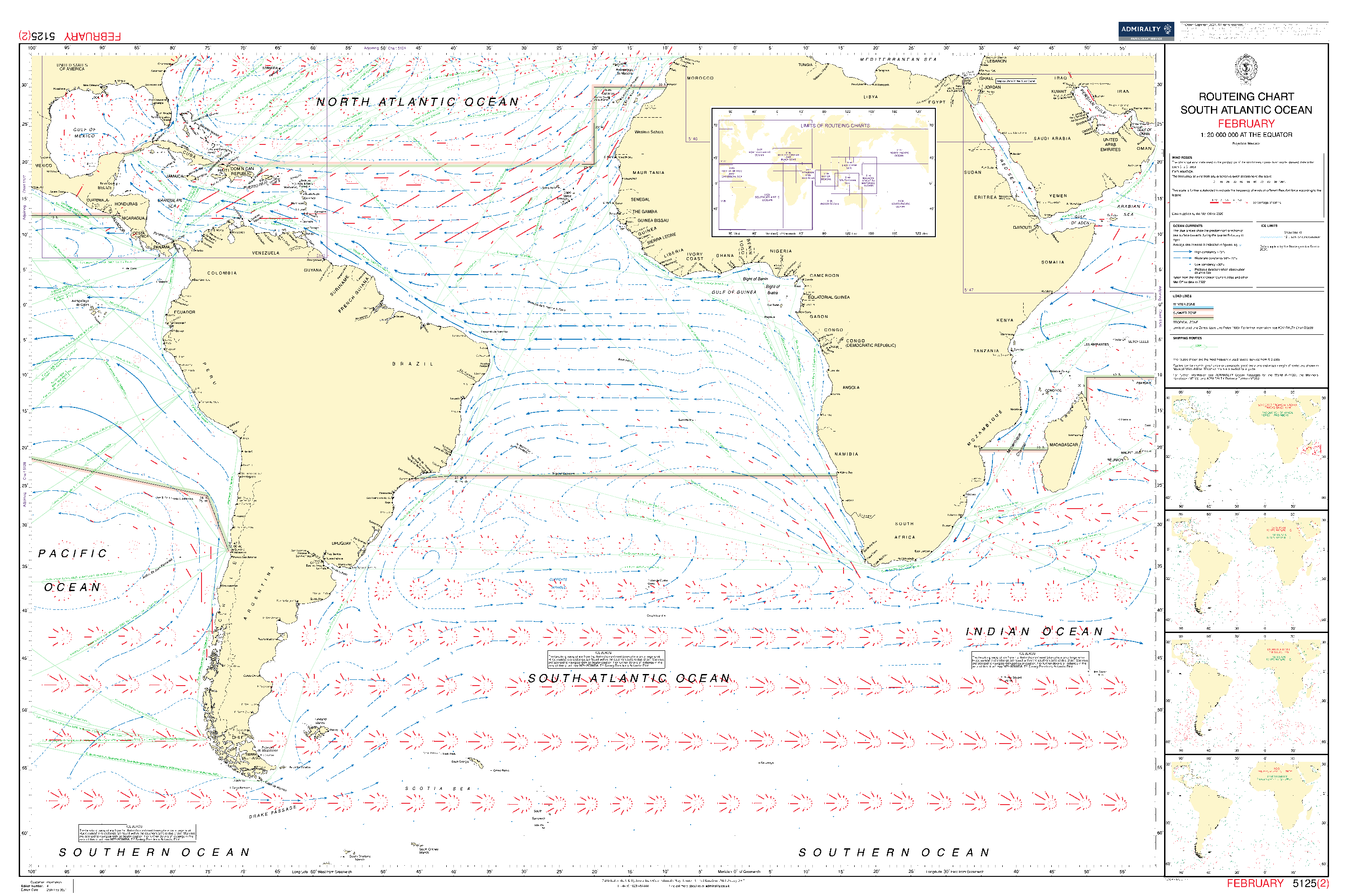British Admiralty Routeing Chart 5125: South Atlantic Ocean