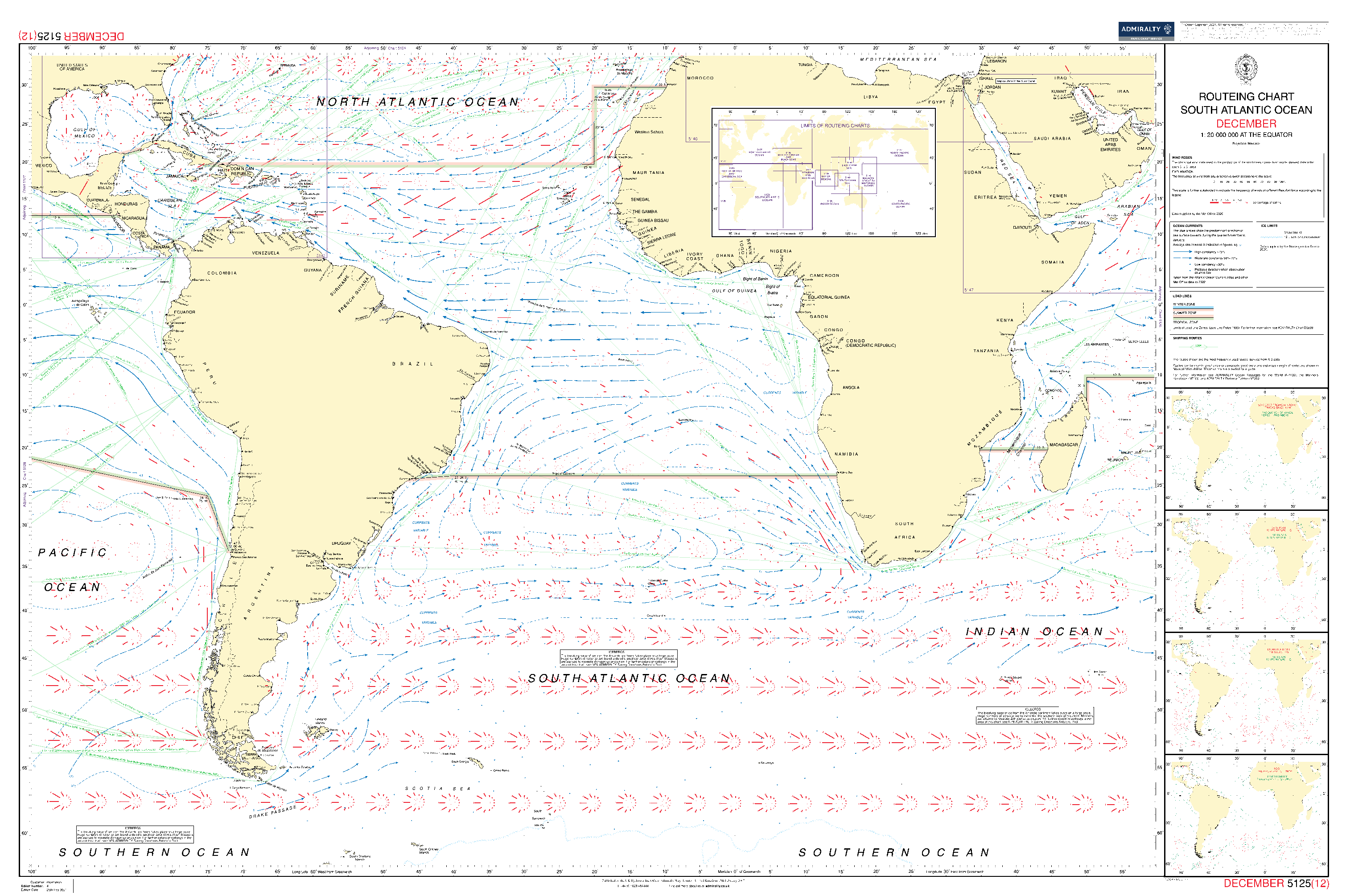 British Admiralty Routeing Chart 5125: South Atlantic Ocean