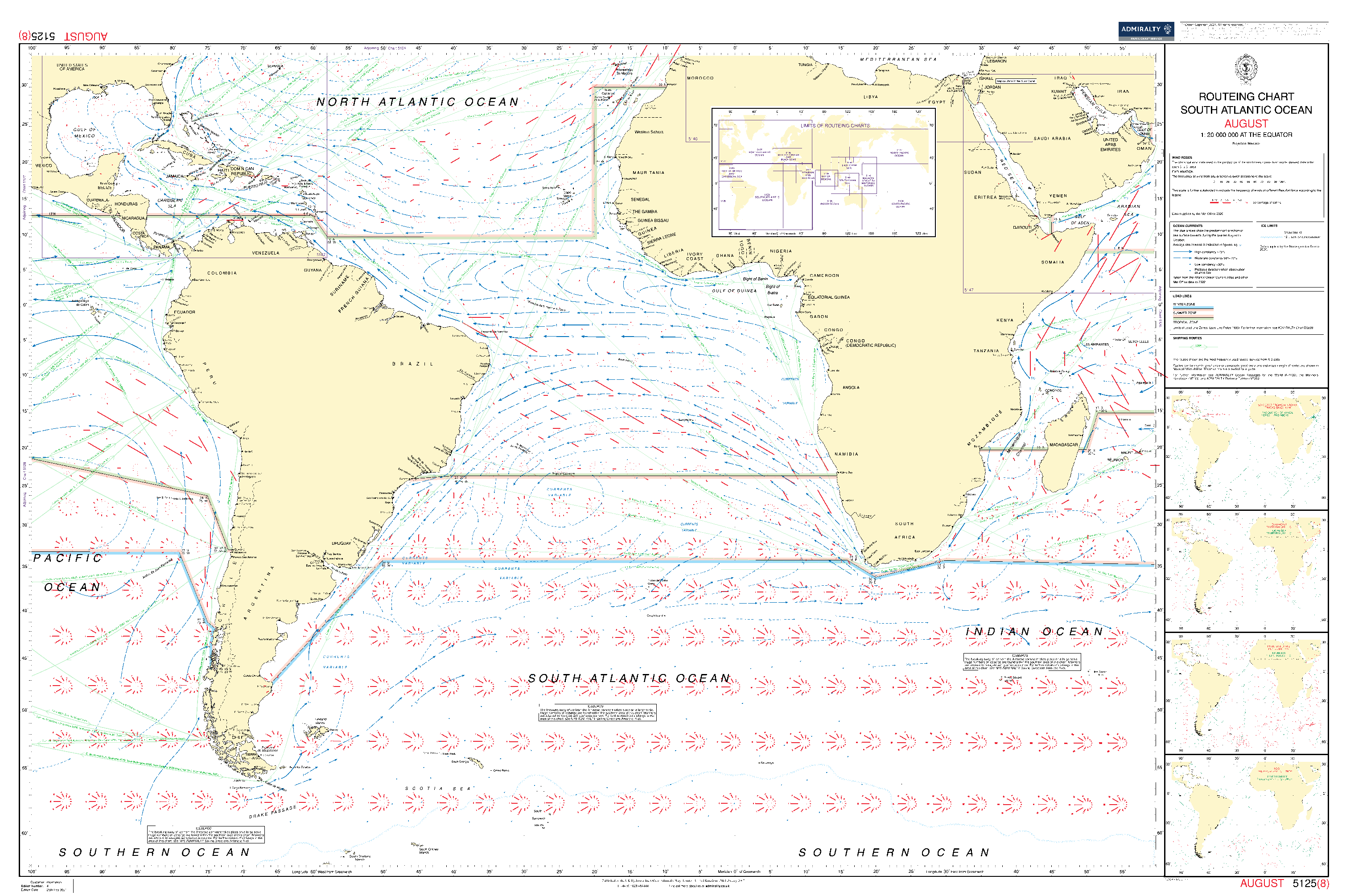 British Admiralty Routeing Chart 5125: South Atlantic Ocean