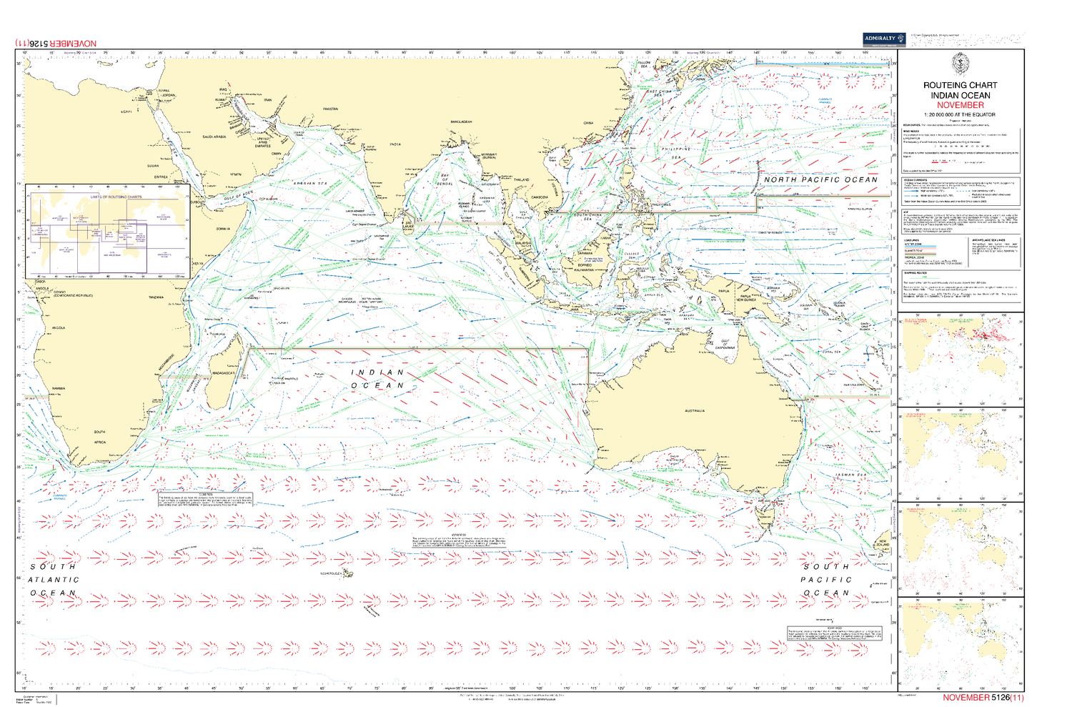 British Admiralty Routeing Chart 5126: Indian Ocean - Amnautical