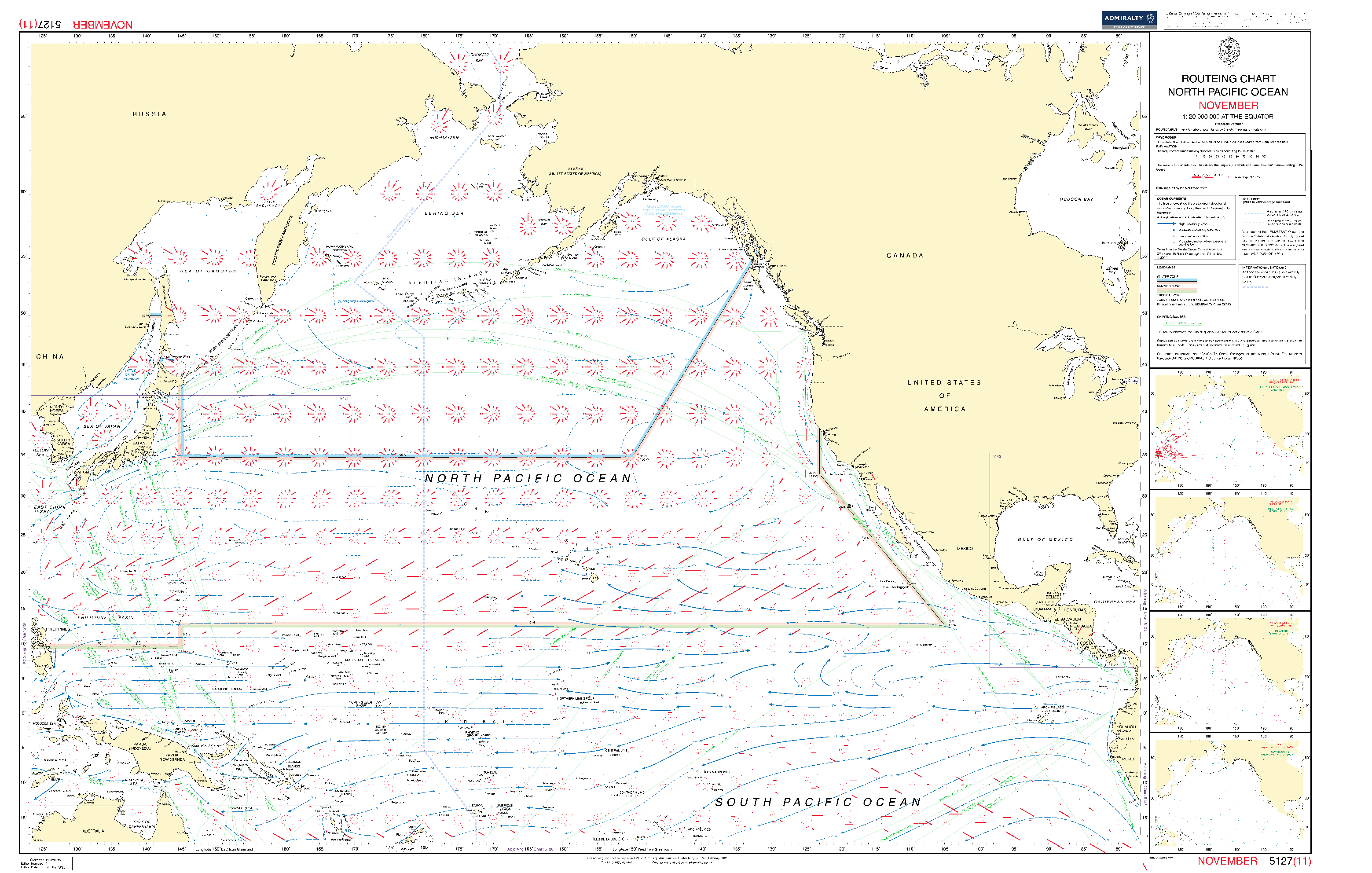 British Admiralty Routeing Chart 5127: North Pacific Ocean