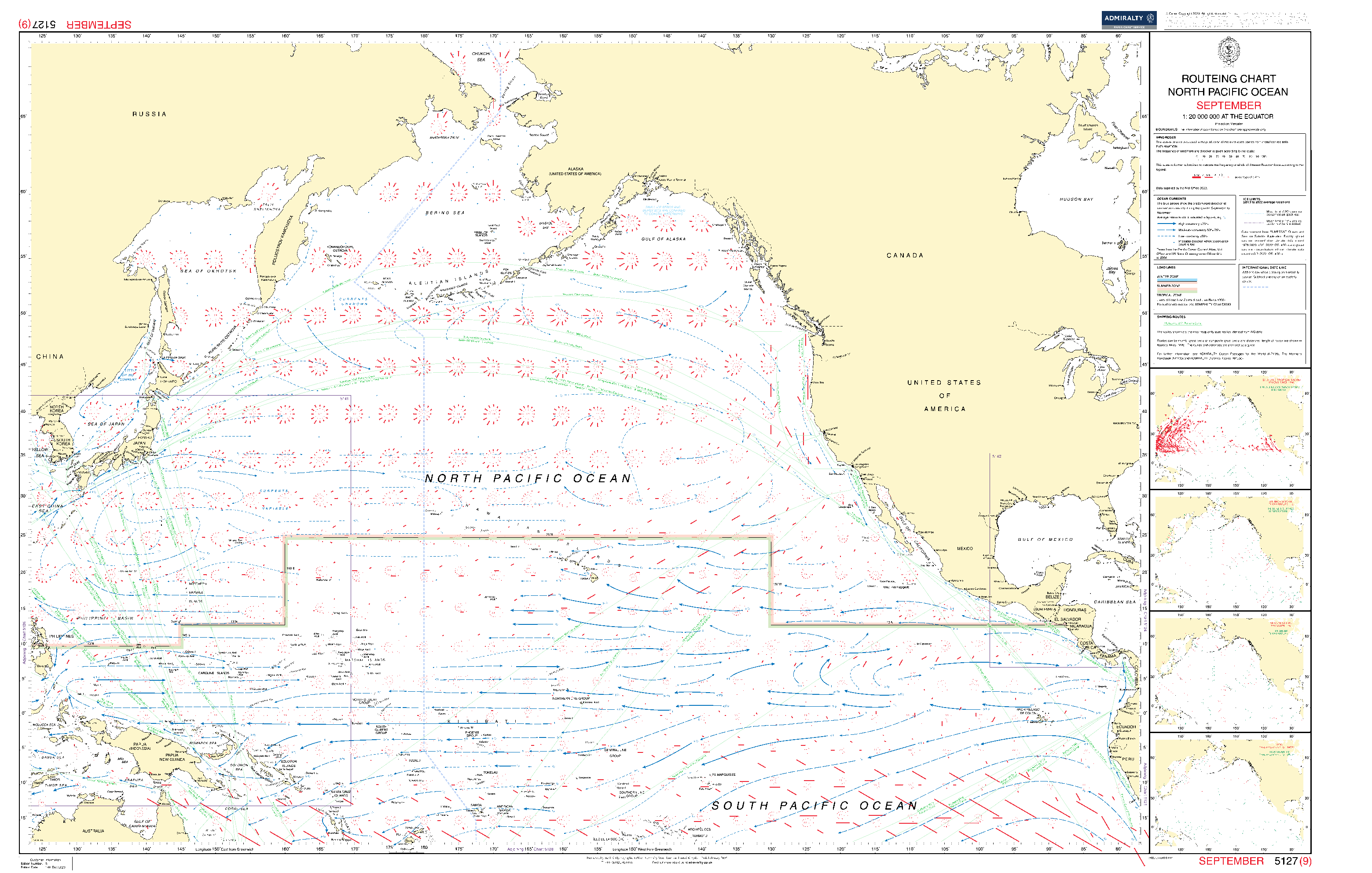 British Admiralty Routeing Chart 5127: North Pacific Ocean