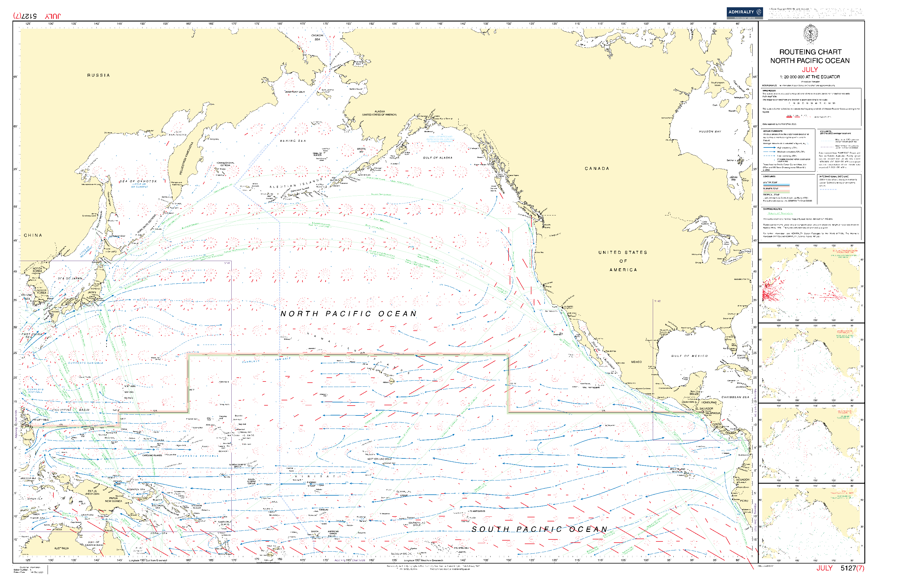 British Admiralty Routeing Chart 5127: North Pacific Ocean