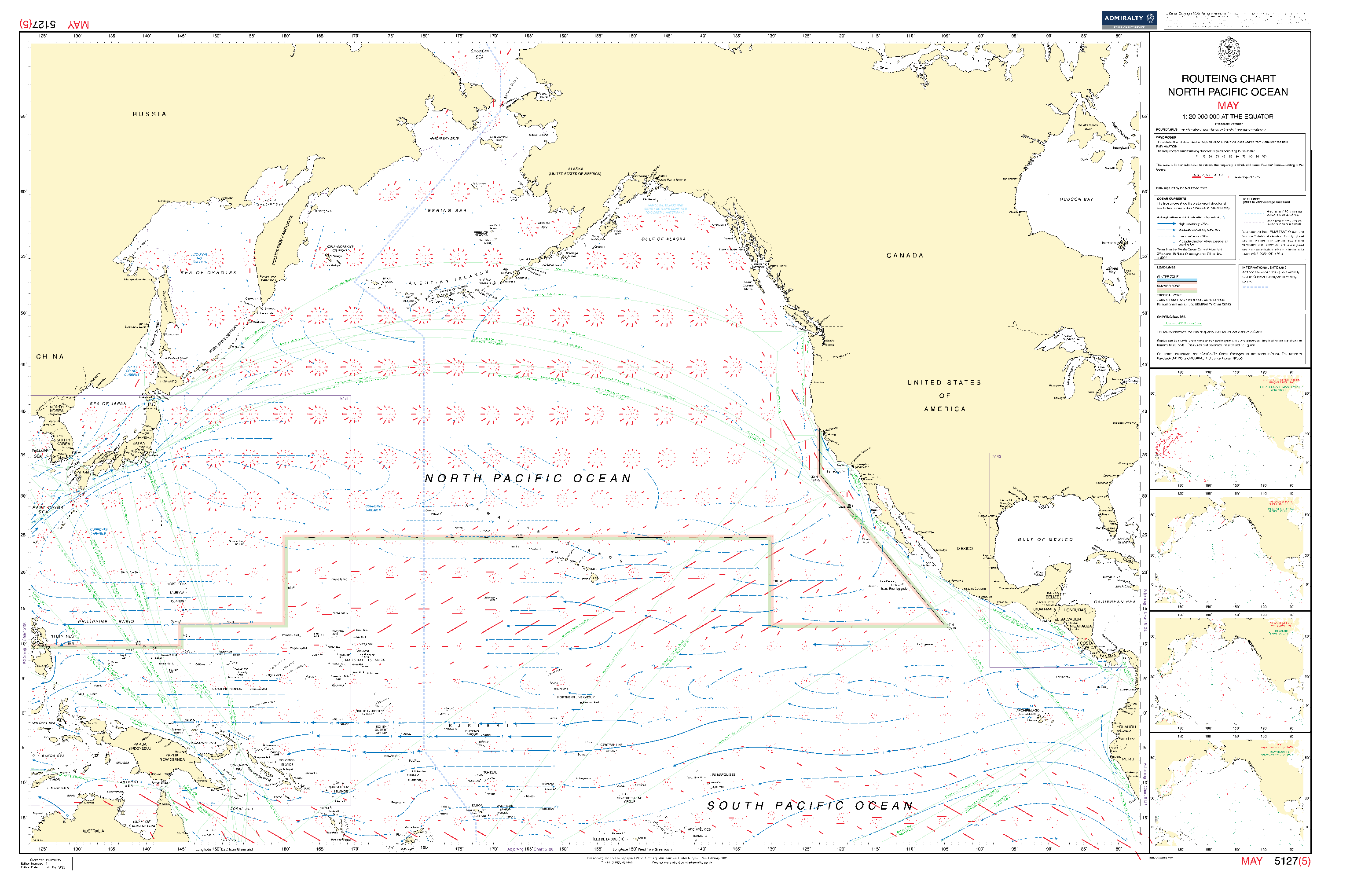 British Admiralty Routeing Chart 5127: North Pacific Ocean
