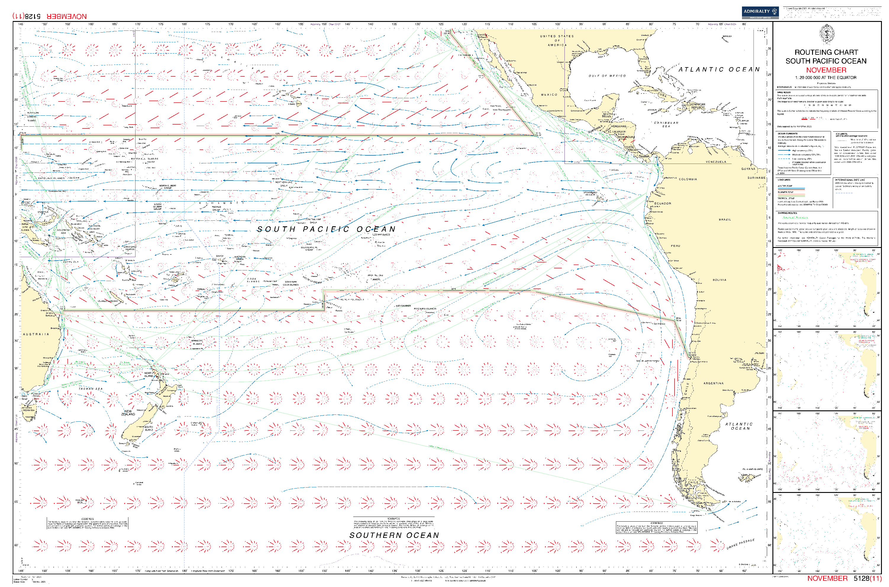 British Admiralty Routeing Chart 5128: South Pacific Ocean