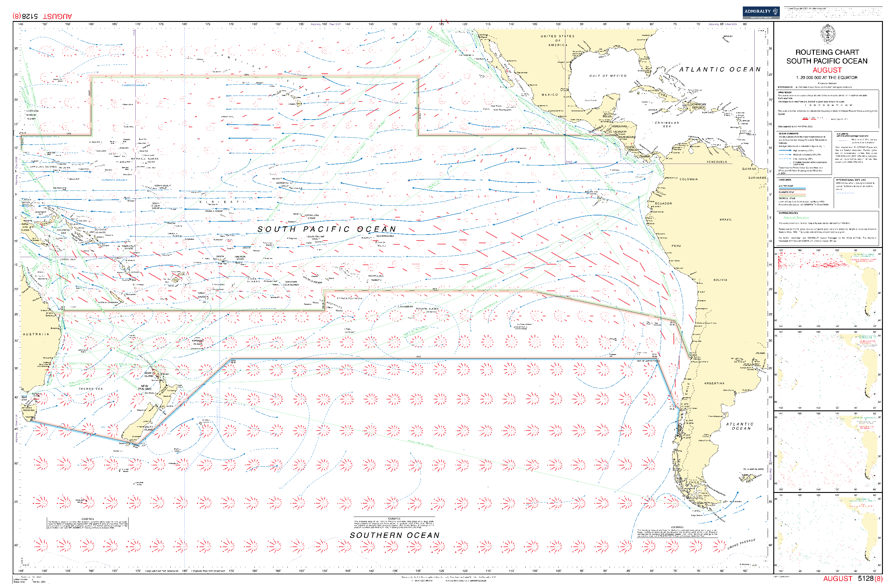 British Admiralty Routeing Chart 5128: South Pacific Ocean