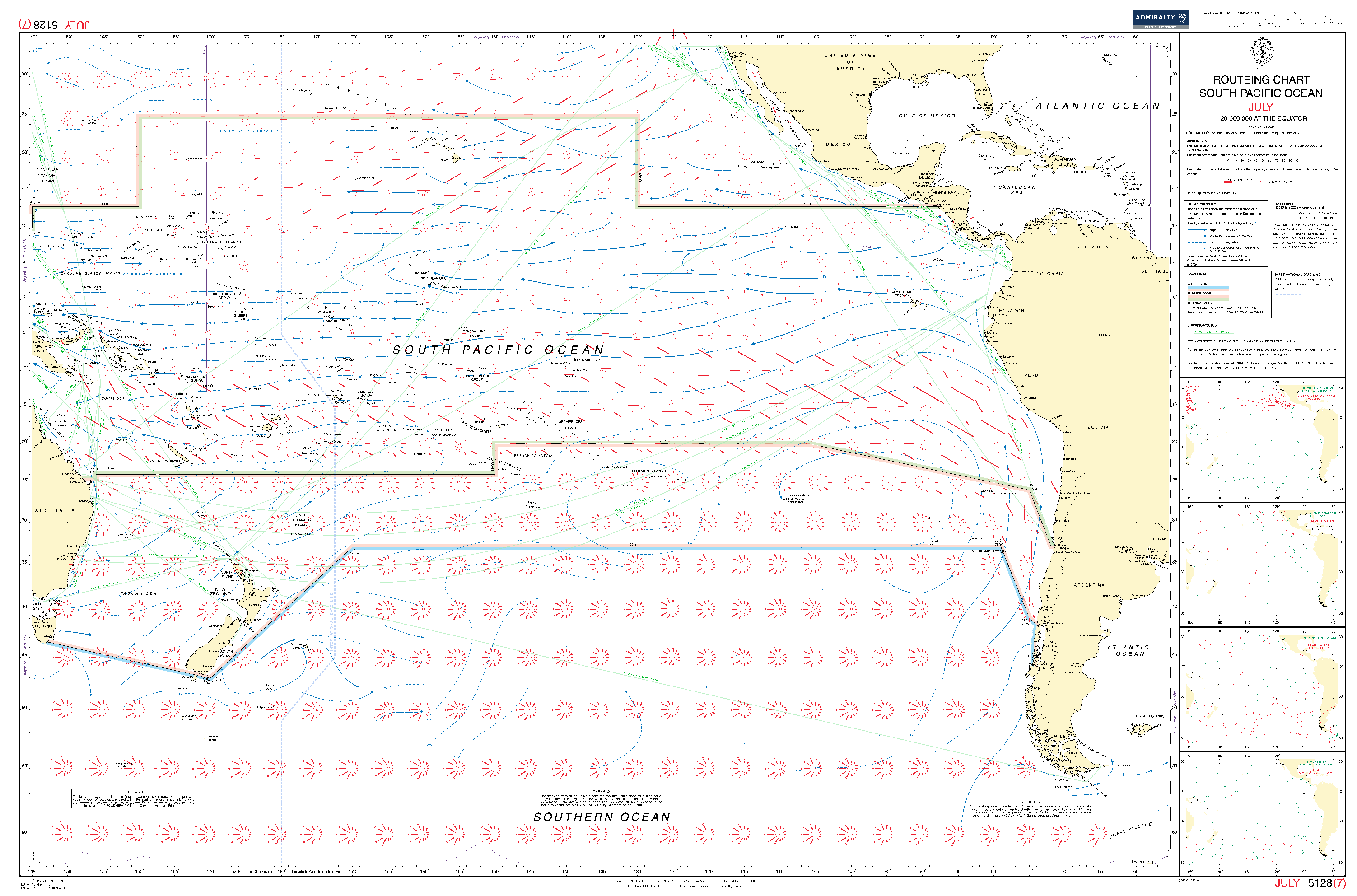 British Admiralty Routeing Chart 5128: South Pacific Ocean