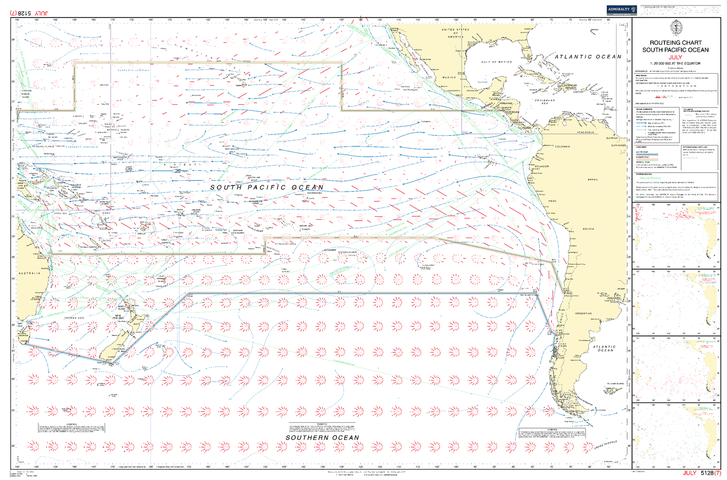 British Admiralty Routeing Chart 5128: South Pacific Ocean - Amnautical