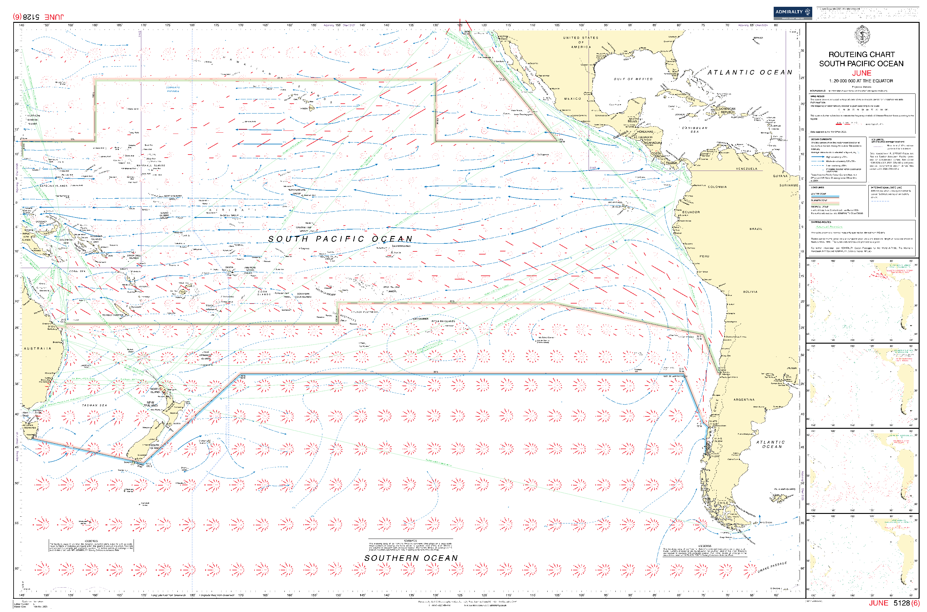 British Admiralty Routeing Chart 5128: South Pacific Ocean