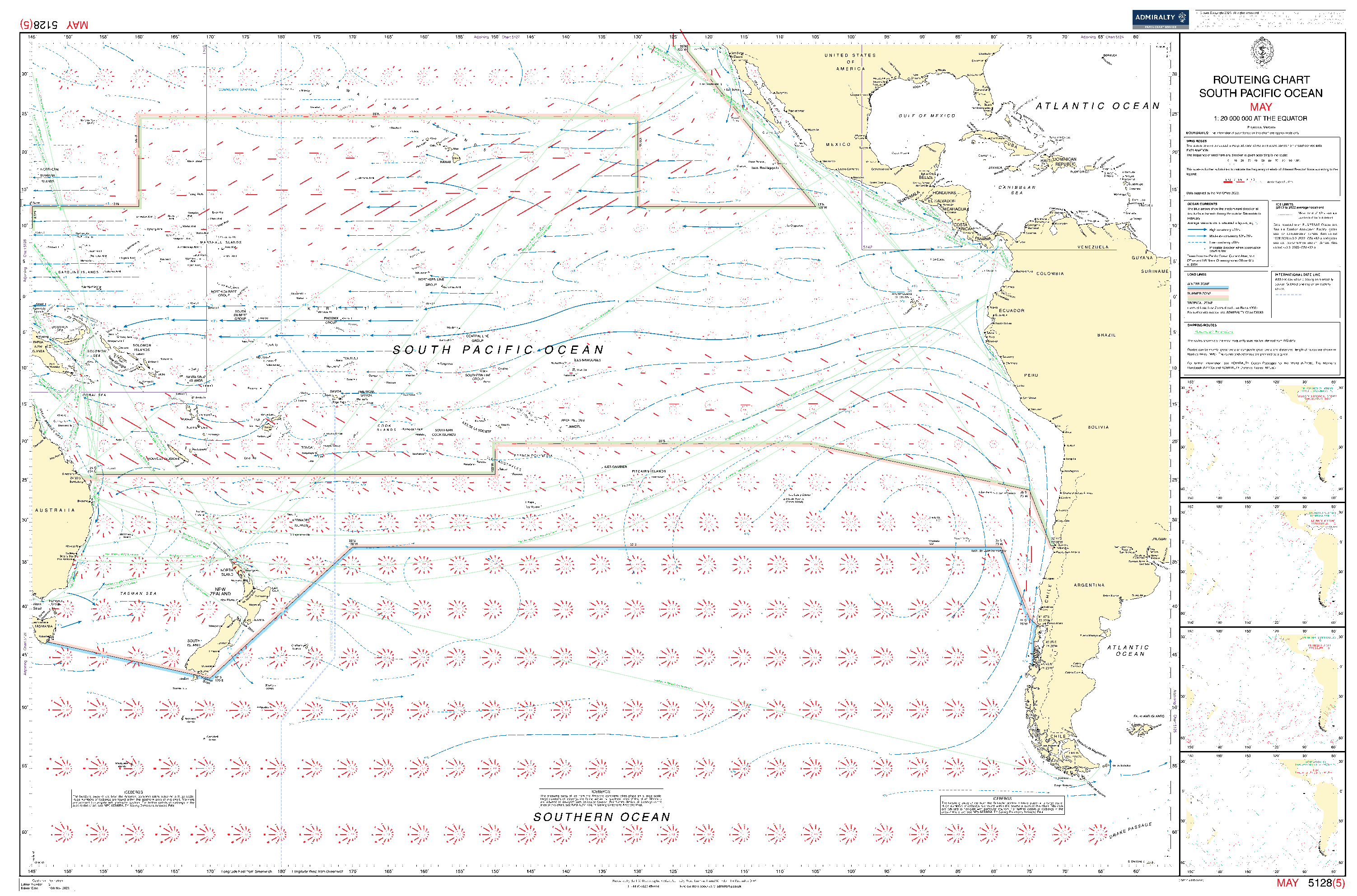 British Admiralty Routeing Chart 5128: South Pacific Ocean