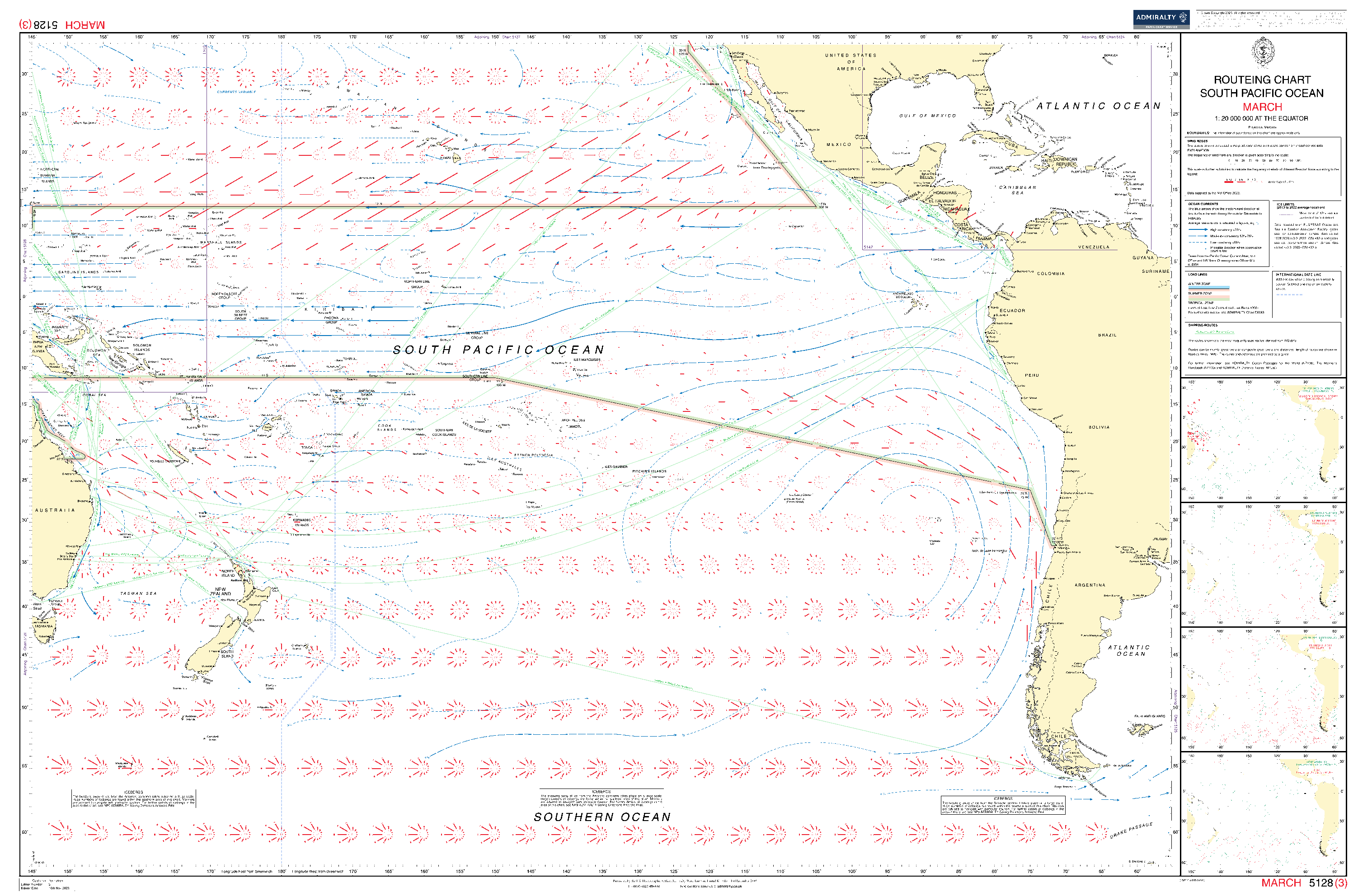 British Admiralty Routeing Chart 5128: South Pacific Ocean