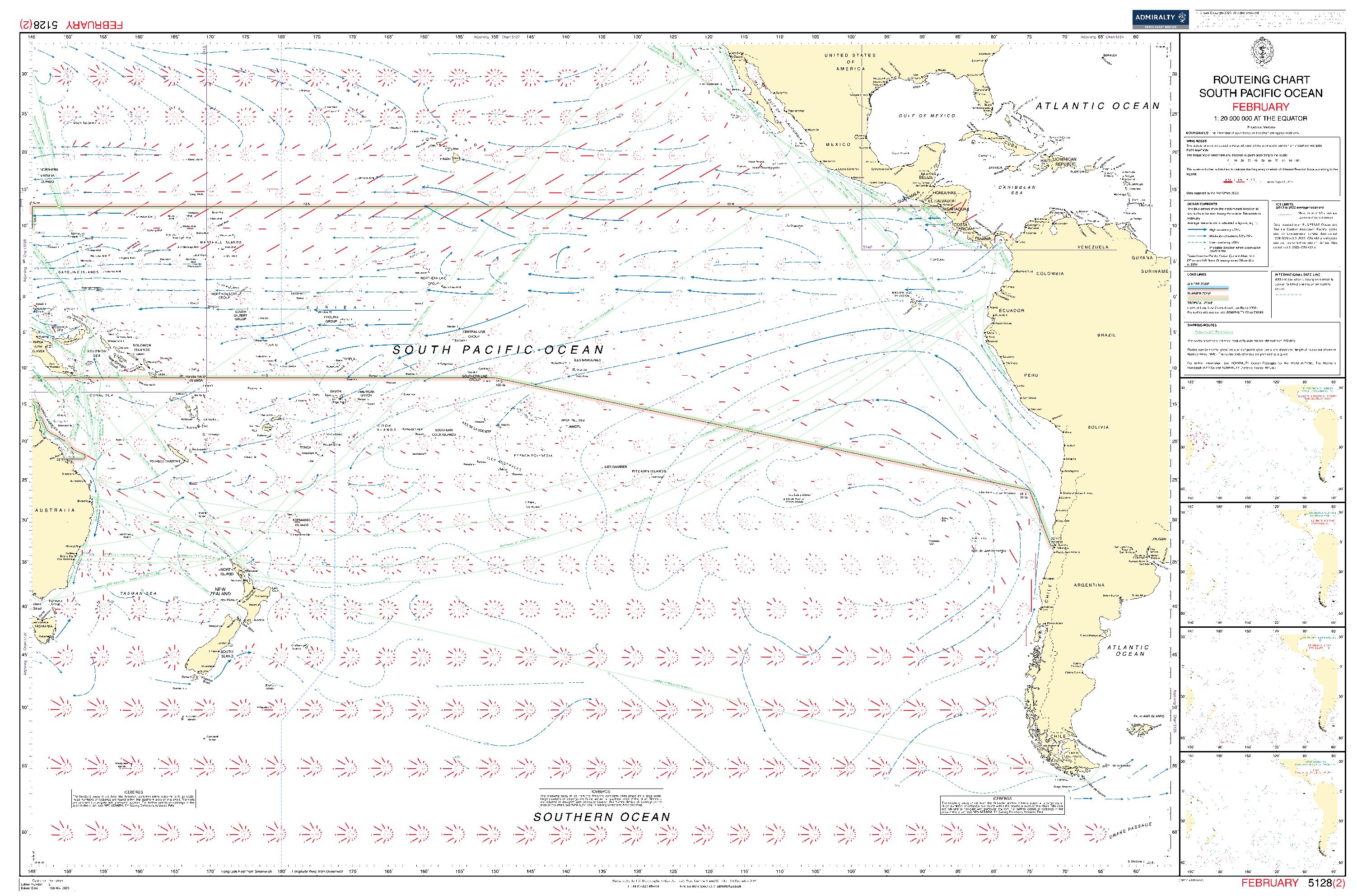 British Admiralty Routeing Chart 5128: South Pacific Ocean