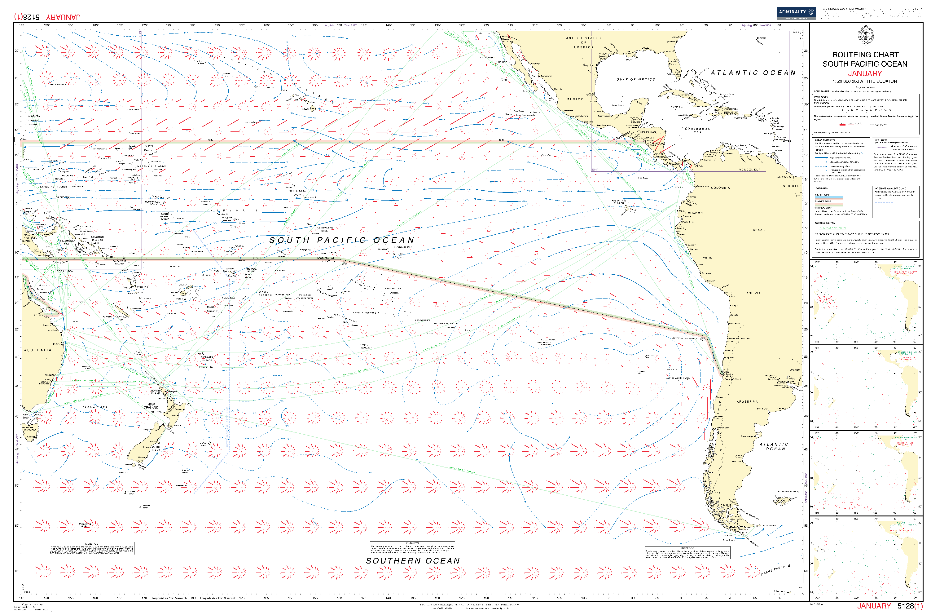 British Admiralty Routeing Chart 5128: South Pacific Ocean