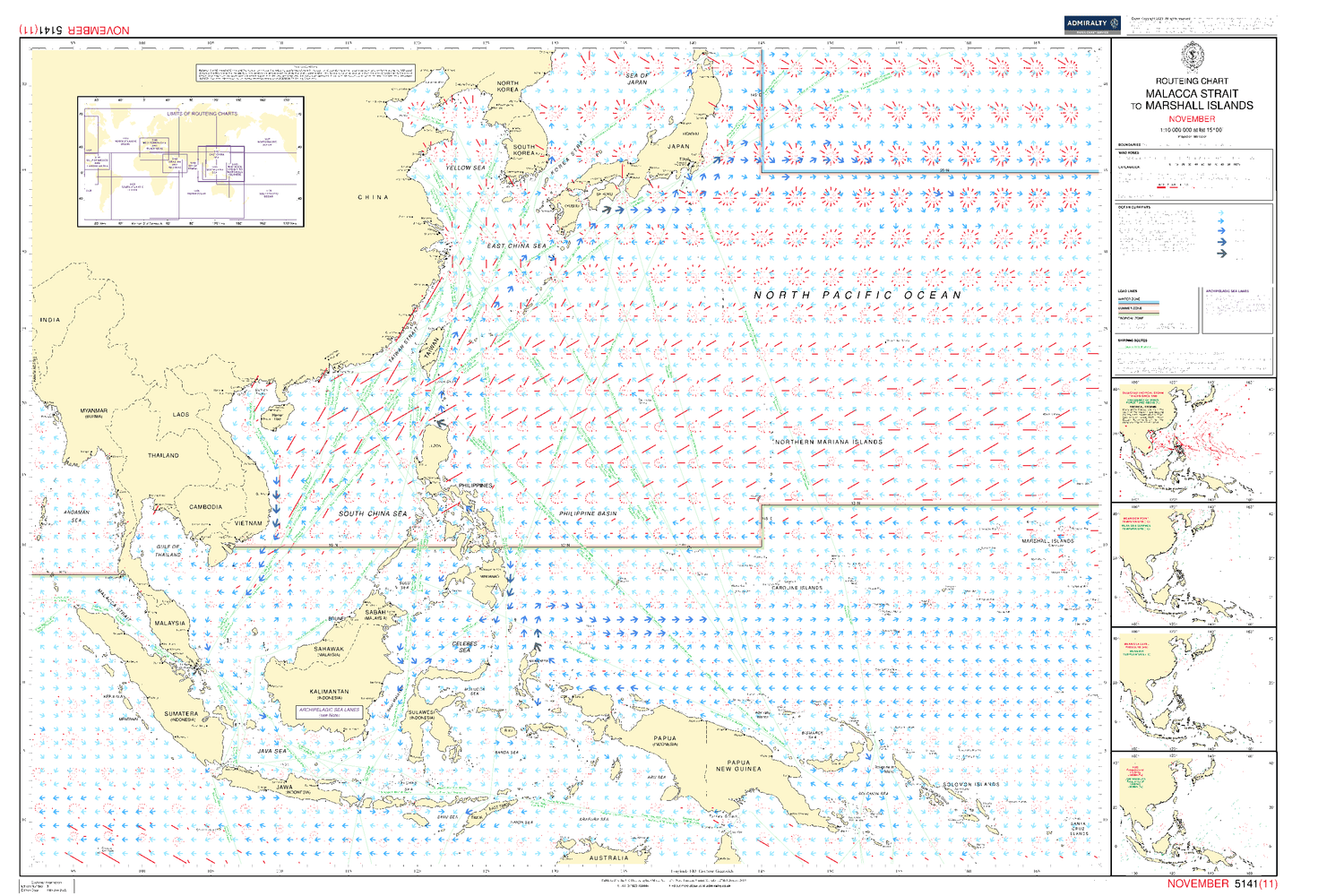 5141 Routering Chart British Admiralty Routeing Chart 5141: Malacca Strait to Marshall Isla ...