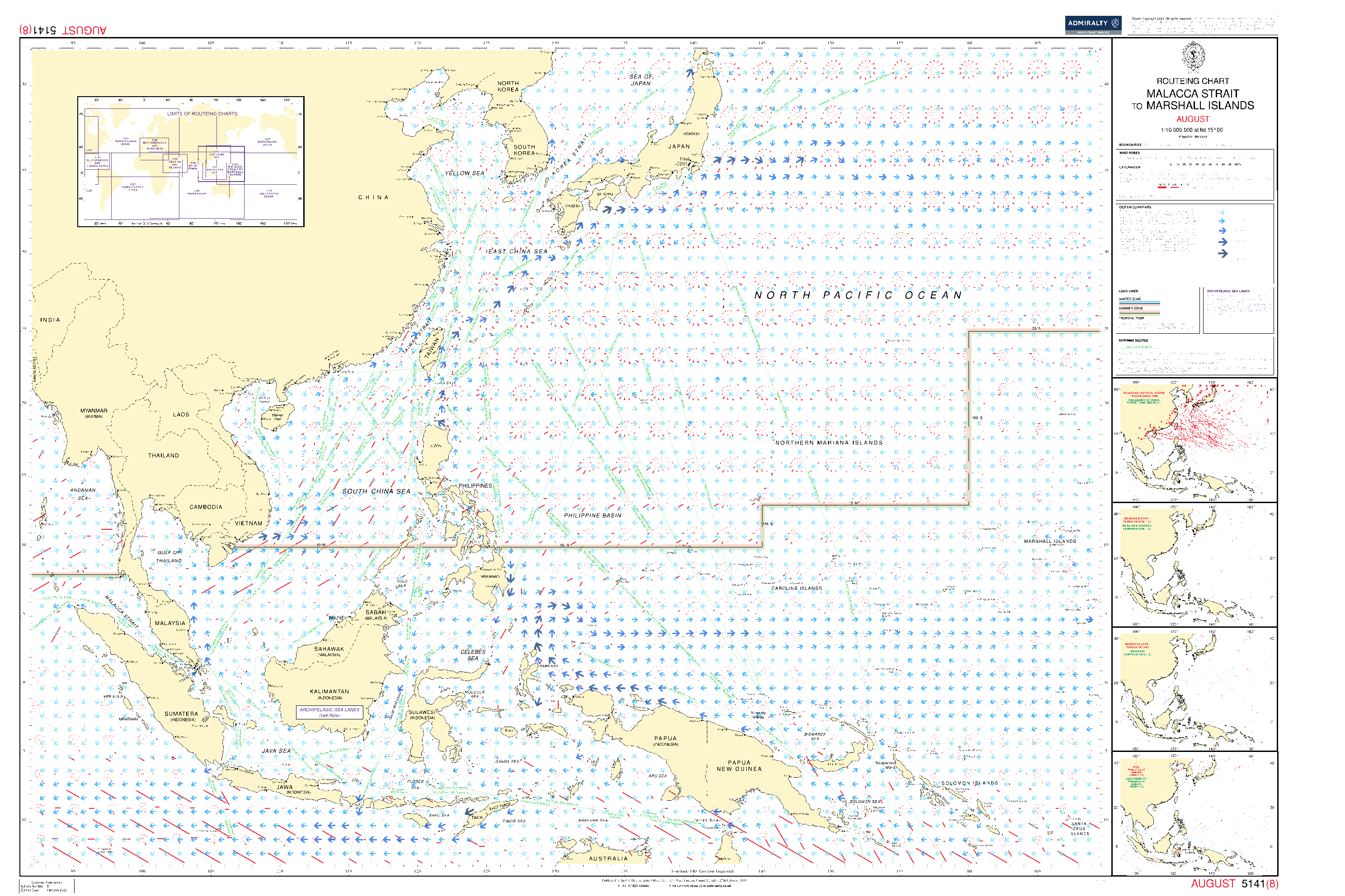 British Admiralty Routeing Chart 5141: Malacca Strait to Marshall Islands