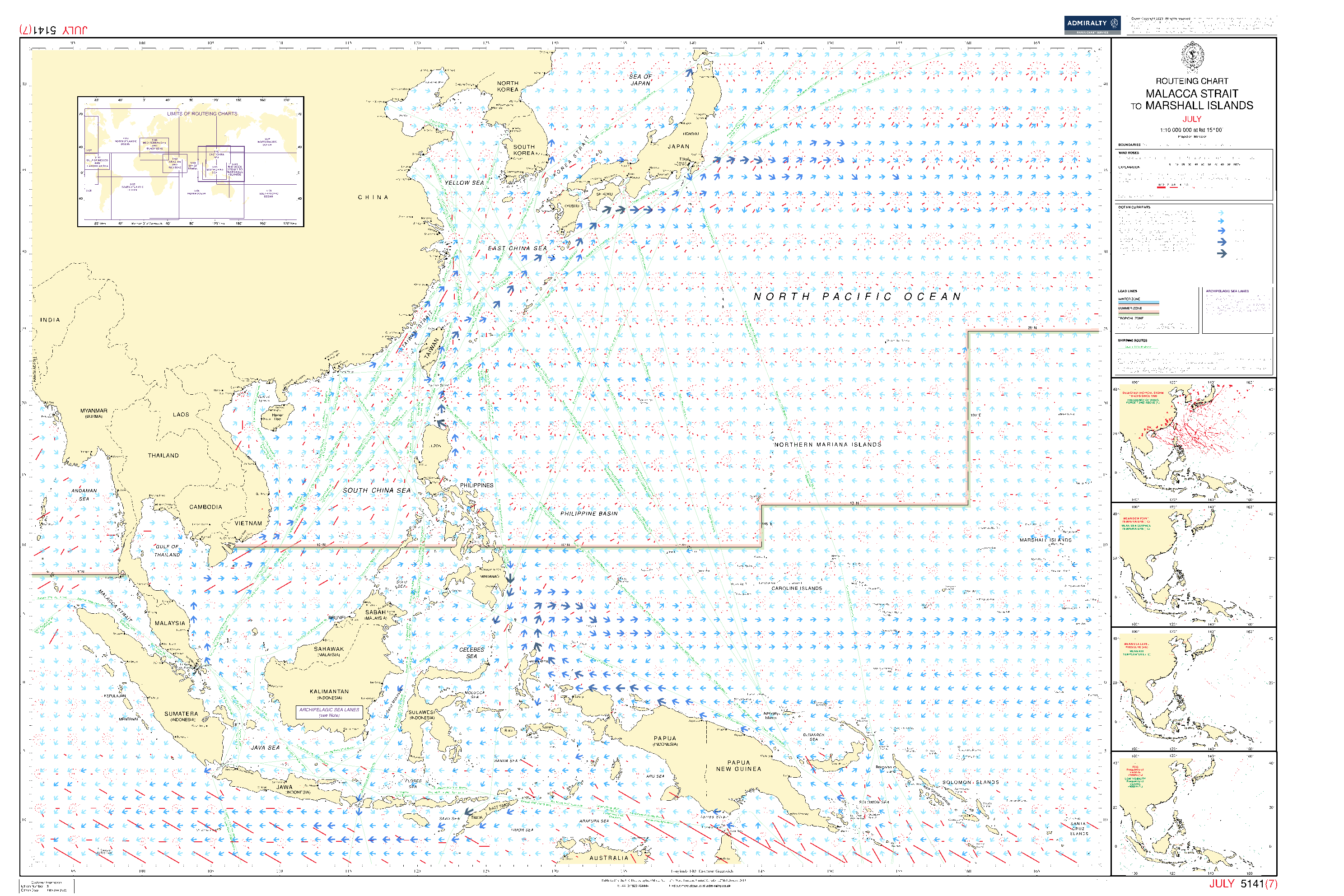 British Admiralty Routeing Chart 5141: Malacca Strait to Marshall Islands