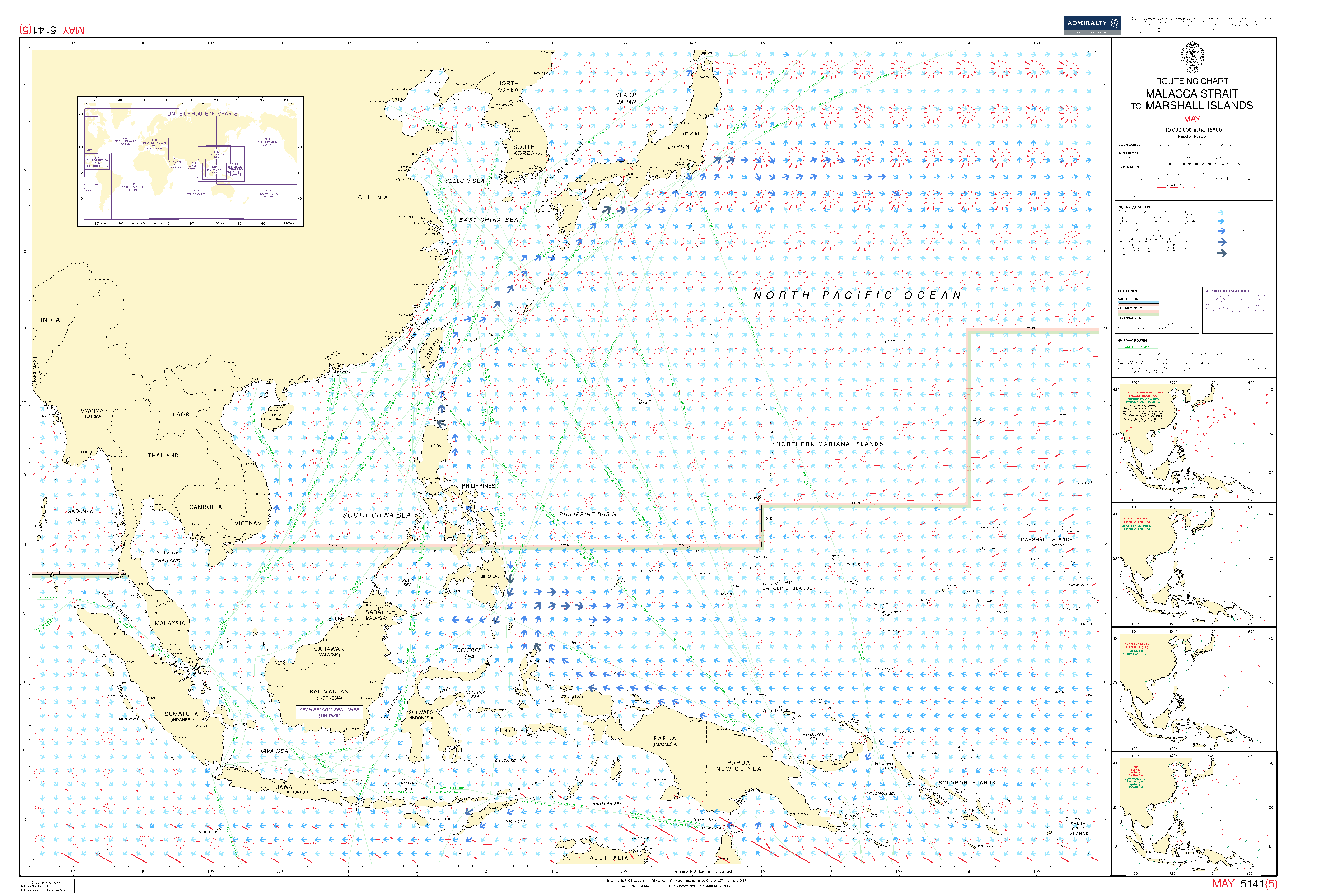 British Admiralty Routeing Chart 5141: Malacca Strait to Marshall Islands