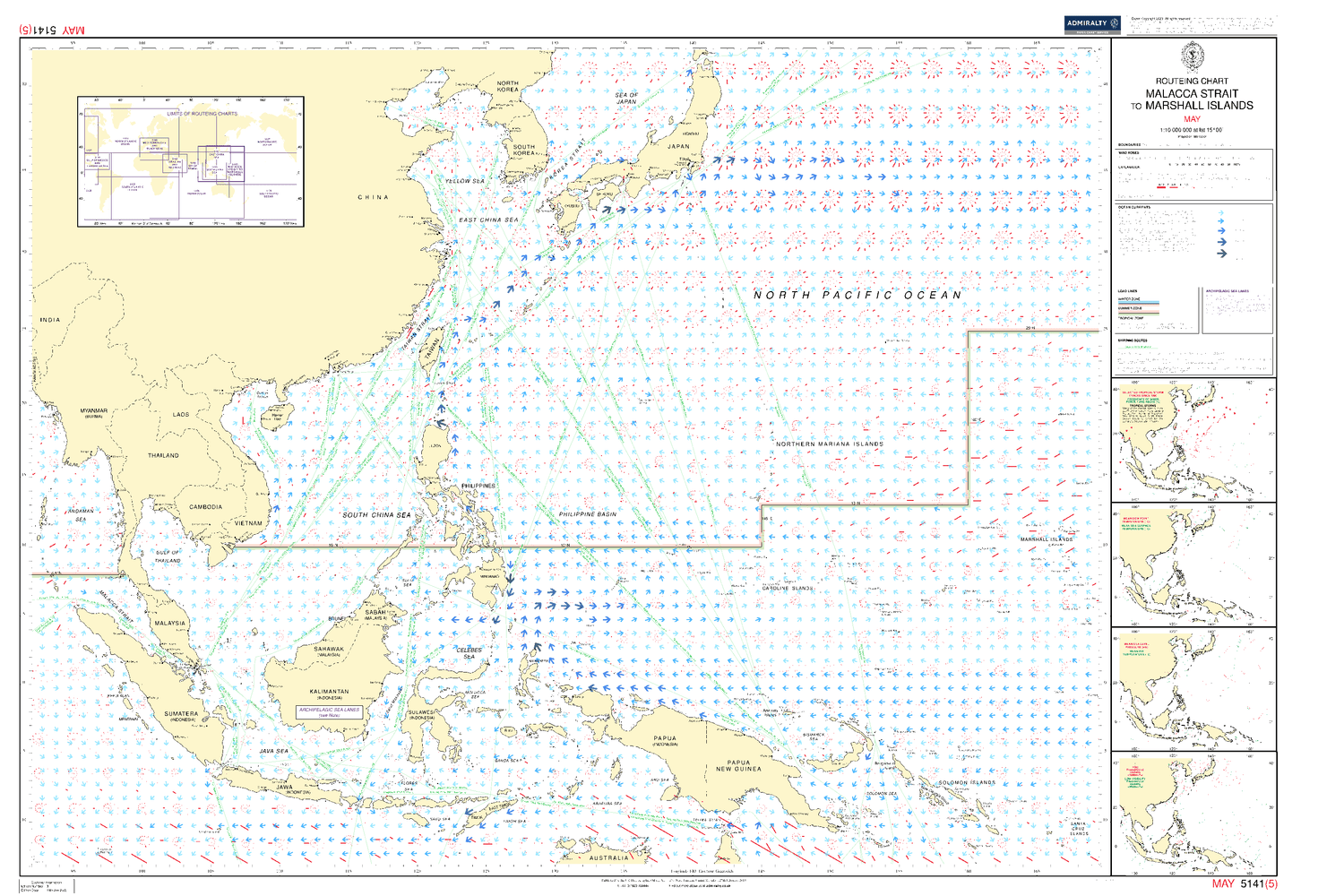 5141 Routering Chart British Admiralty Routeing Chart 5141: Malacca Strait to Marshall Isla ...