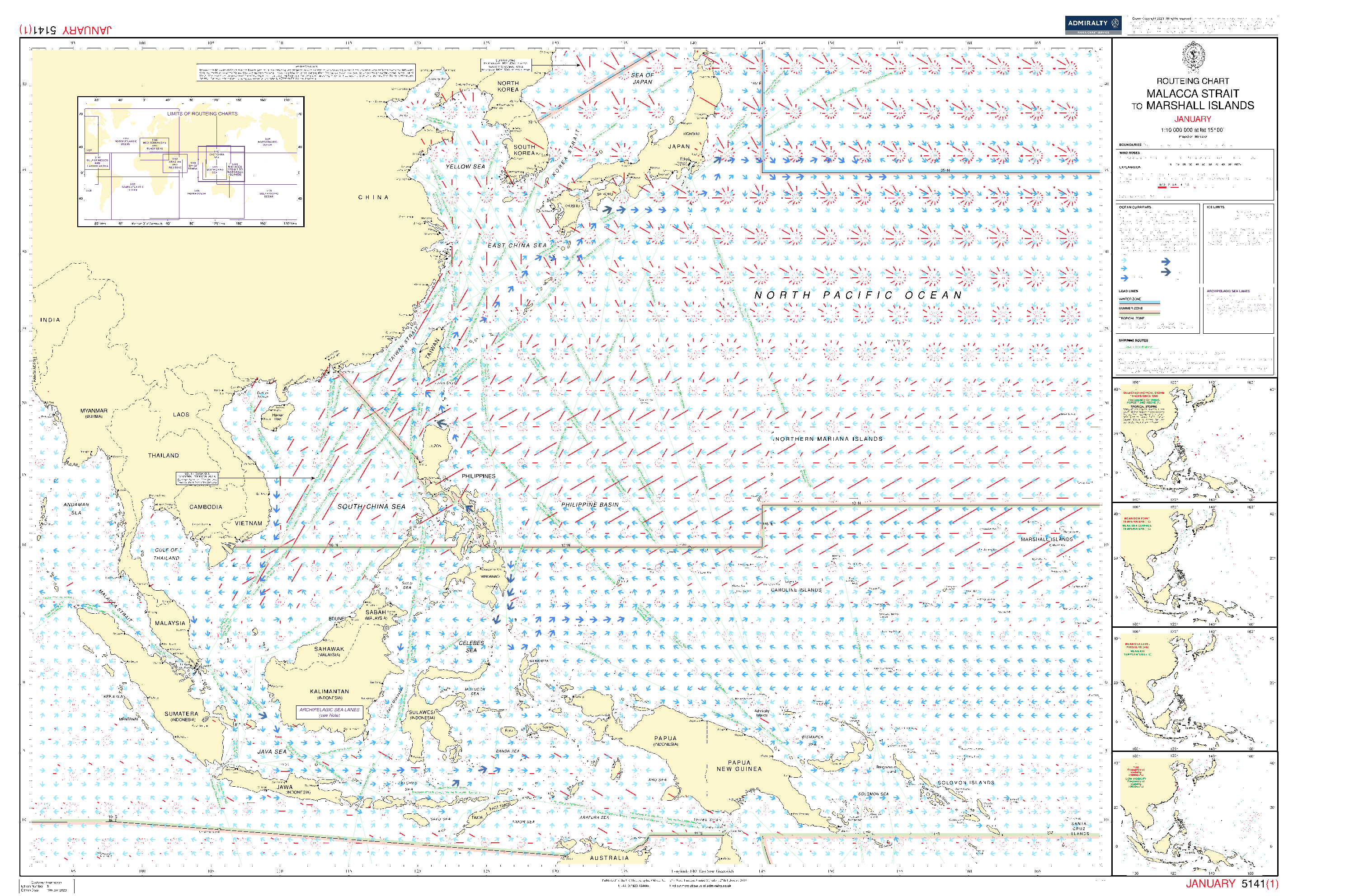British Admiralty Routeing Chart 5141: Malacca Strait to Marshall Islands