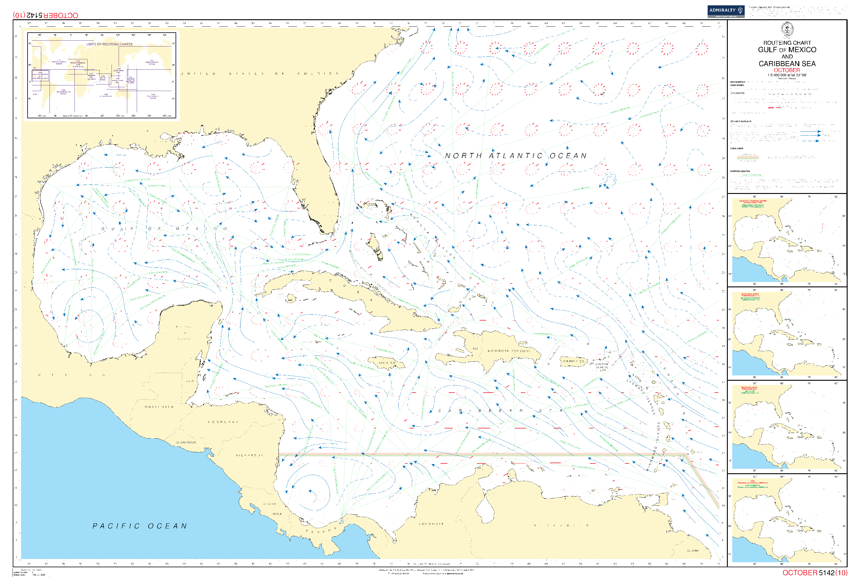 British Admiralty Routeing Chart 5142: Gulf of Mexico and Caribbean Sea