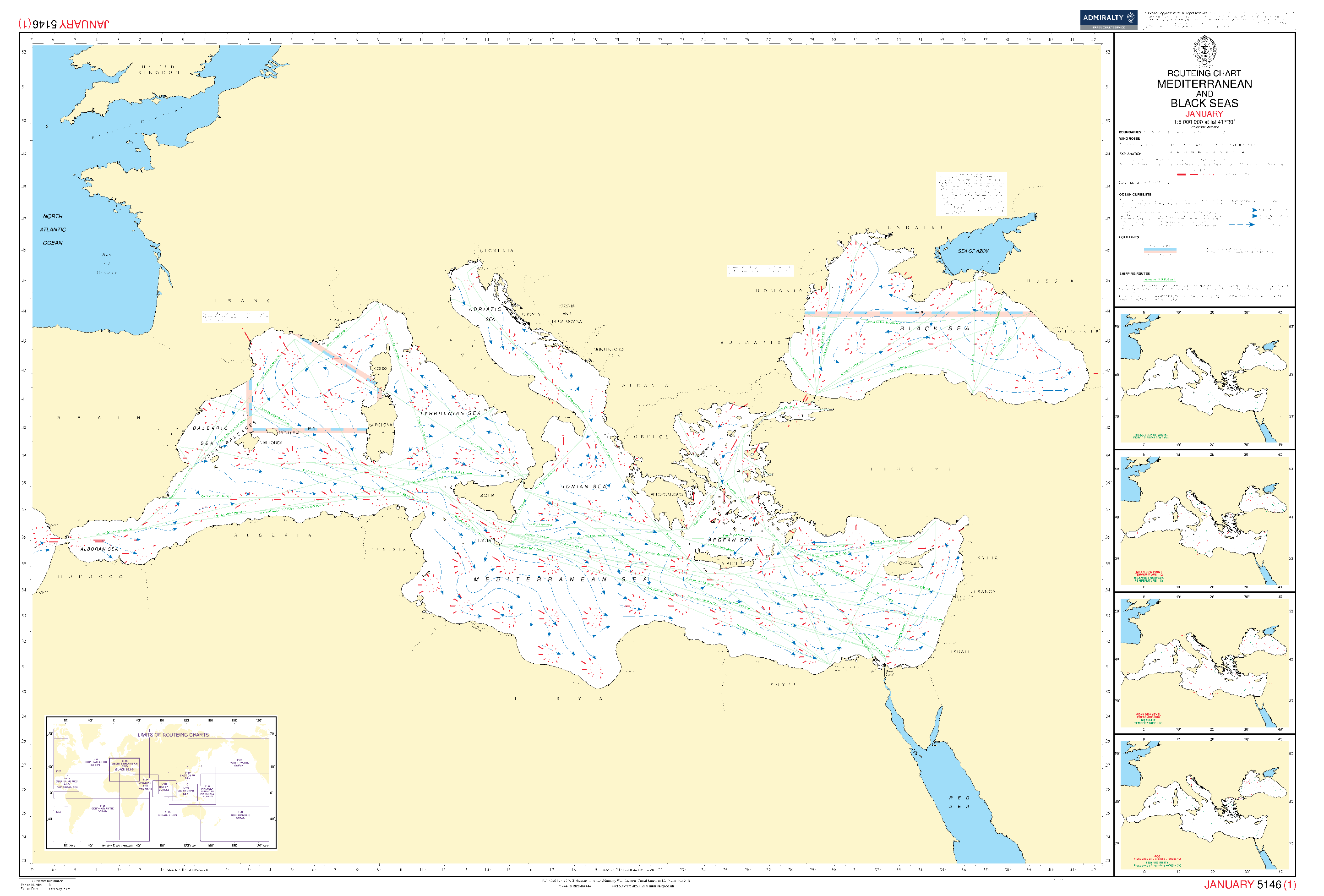 British Admiralty Routeing Chart 5146: Mediterranean and Black Seas