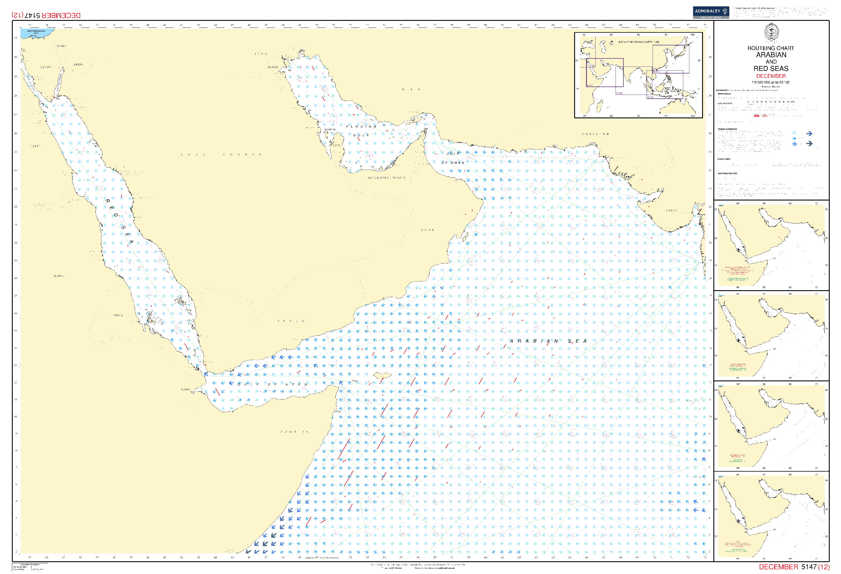 British Admiralty Routeing Chart 5147: Arabian and Red Seas