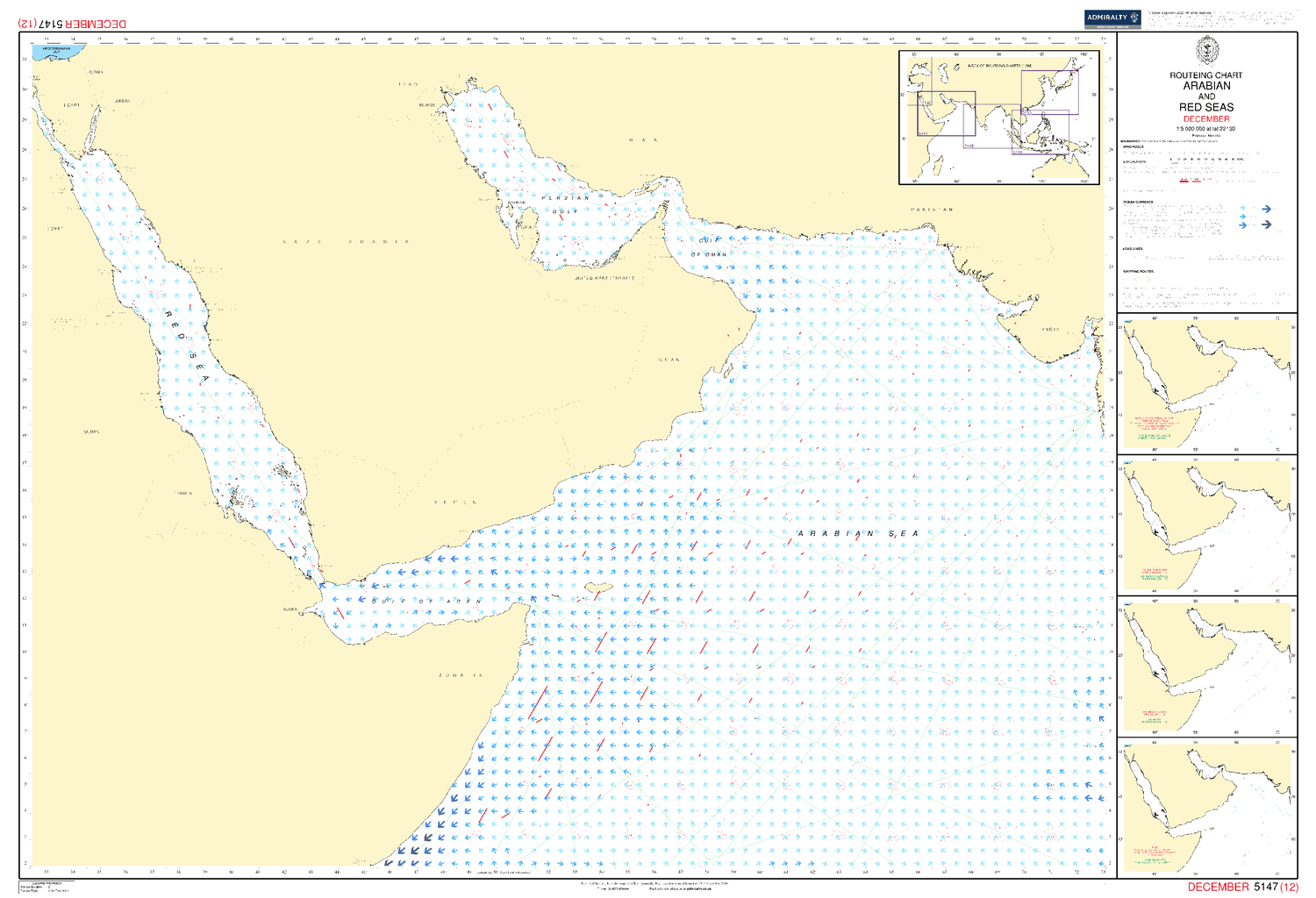British Admiralty Routeing Chart 5147: Arabian and Red Seas - Amnautical