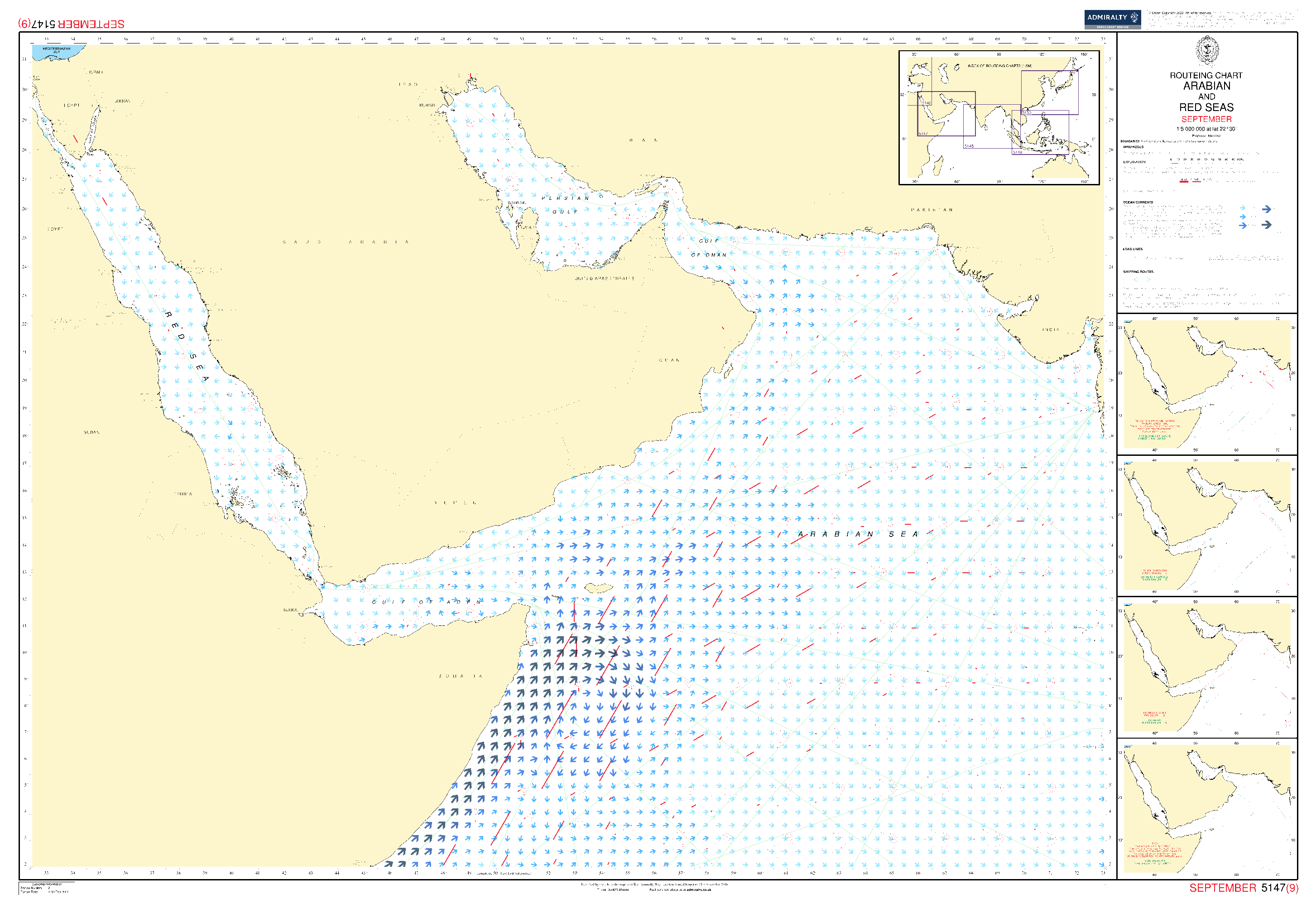 British Admiralty Routeing Chart 5147: Arabian and Red Seas