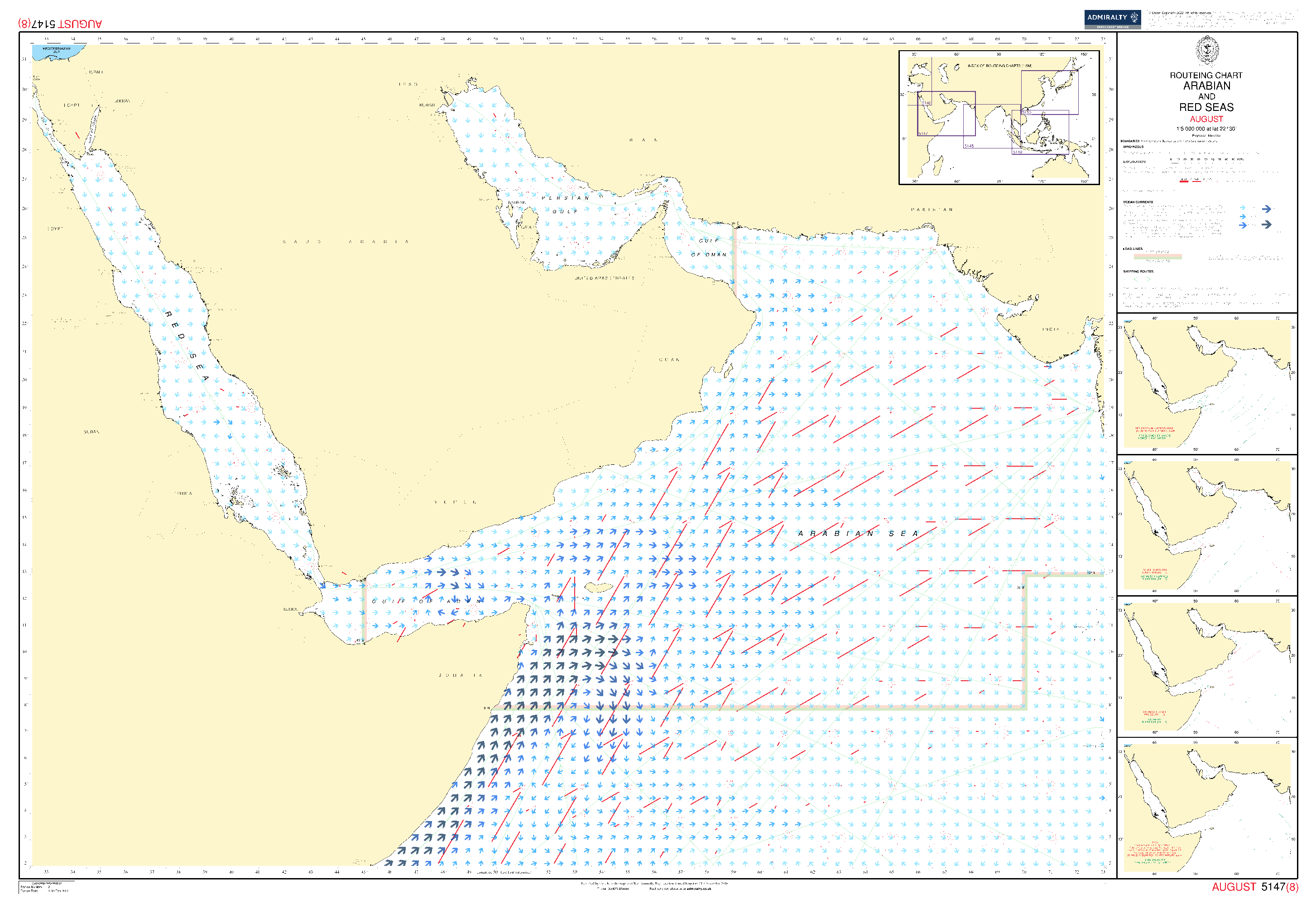 British Admiralty Routeing Chart 5147: Arabian and Red Seas