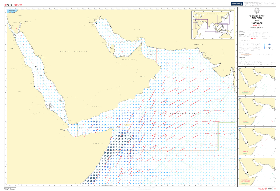 Ocean Routing Chart British Admiralty Routeing Chart 5147: Arabian and Red Seas - Amnautical