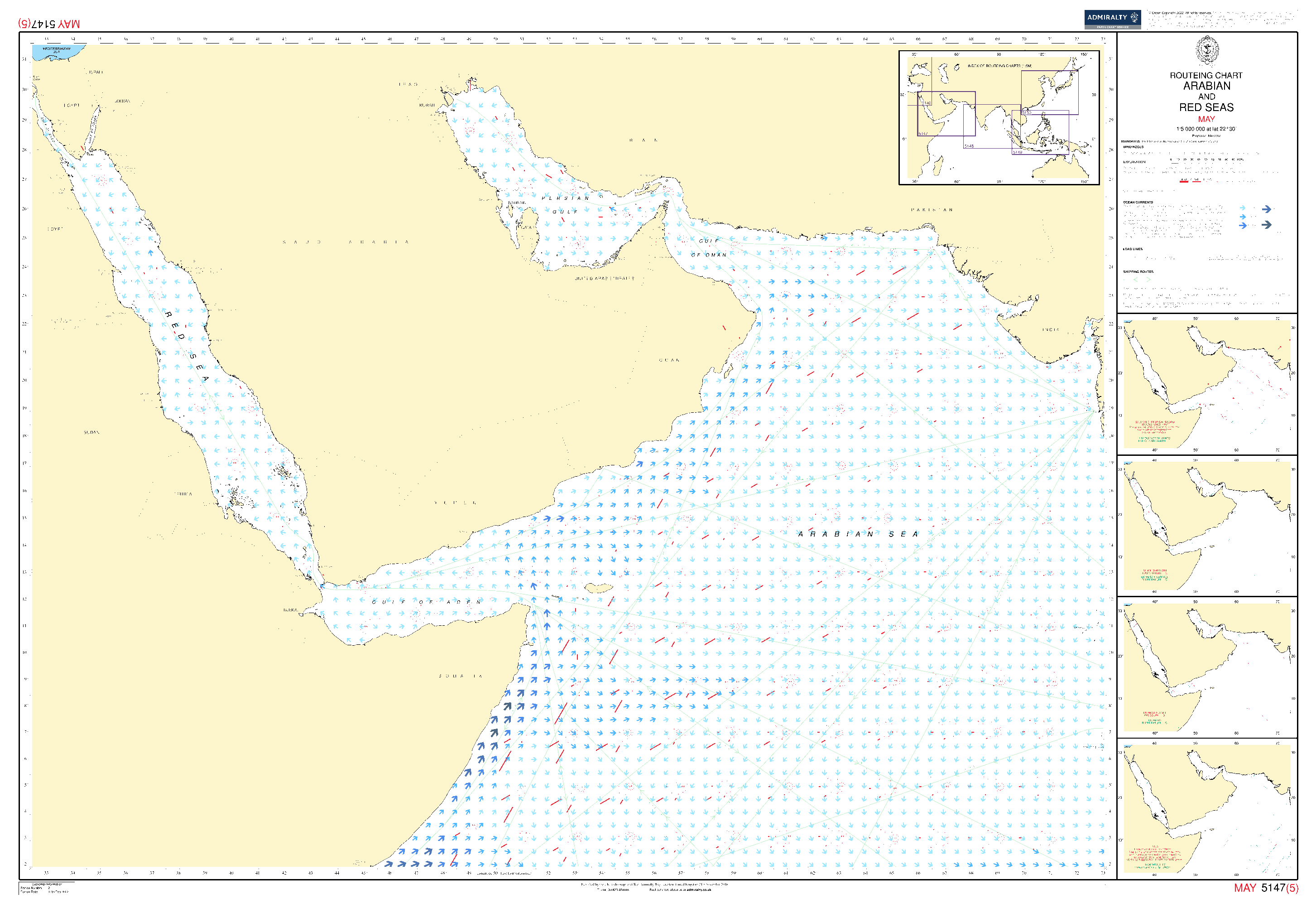 British Admiralty Routeing Chart 5147: Arabian and Red Seas