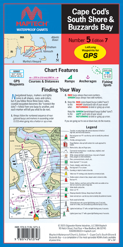 Cape Cod's South Shore & Buzzards Bay Waterproof Chart, 6th Edition